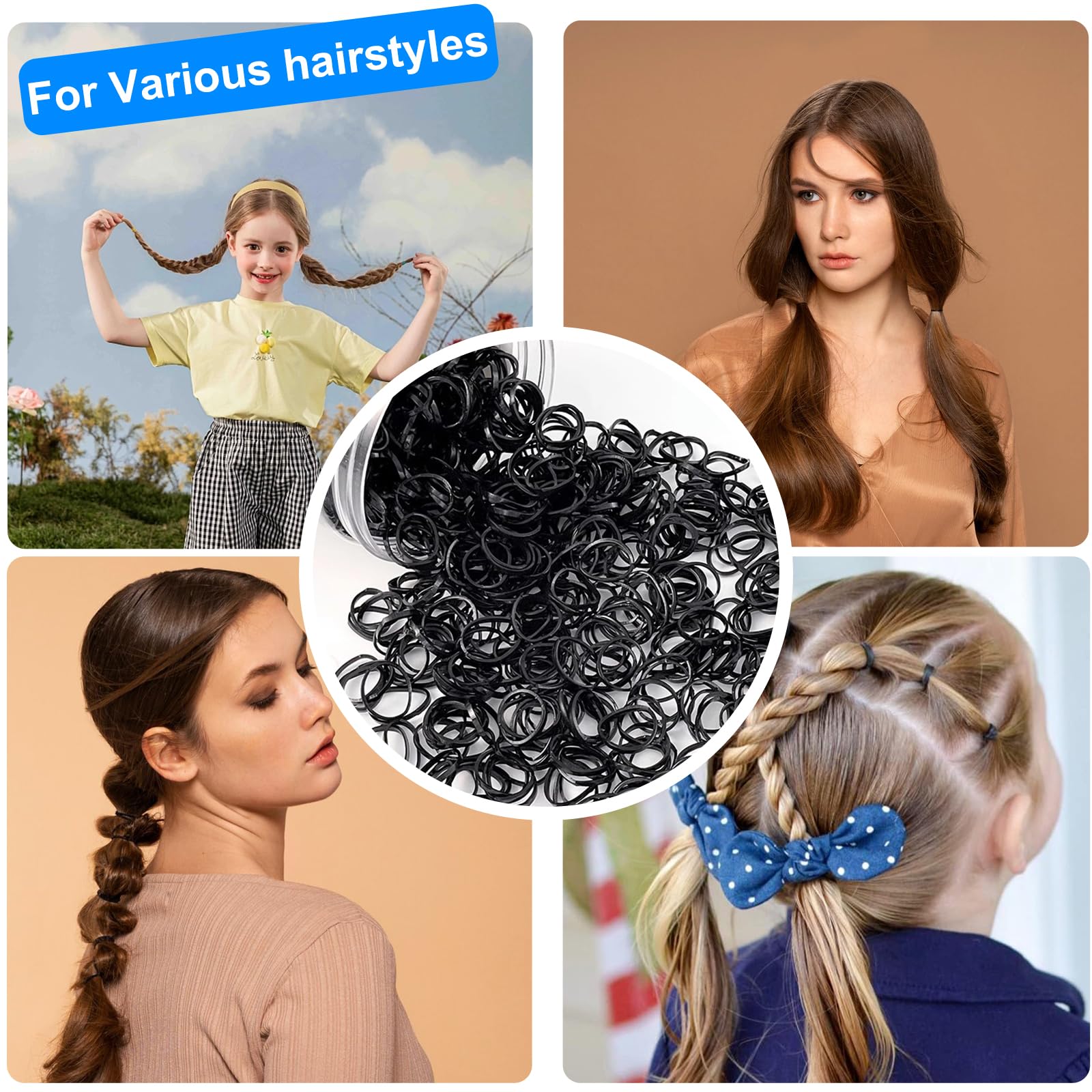 2500 Pcs Hair Bands, Elastic Hair Band, Mini Hair Rubbers Ties With 2 Pcs Topsy Tail Hair Tools For Girls Ponytail Hair Accessor