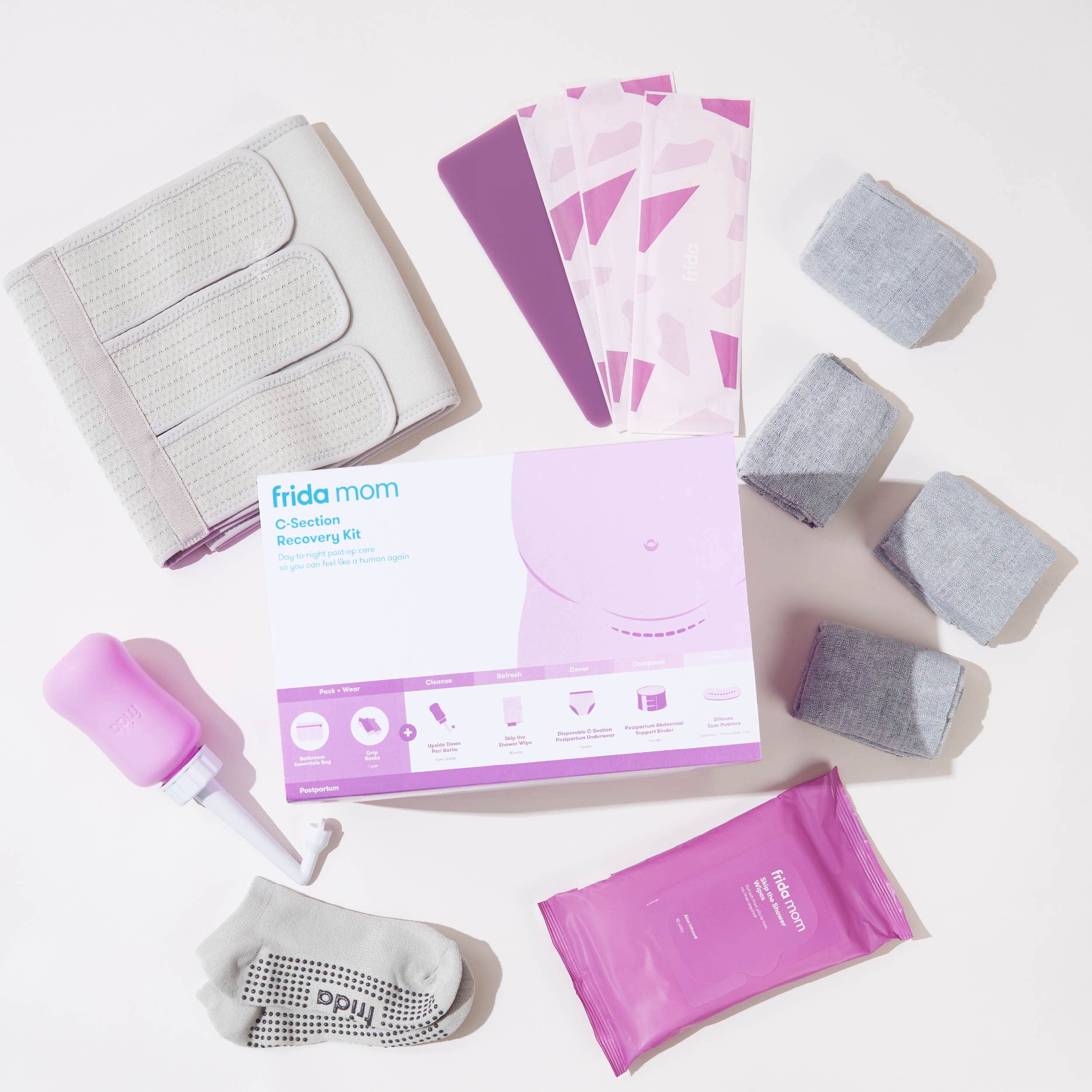 Frida Mom C-Section Recovery Must Have Kit For Labor, Delivery, & Postpartum, Socks, Peri Bottle, Disposable Underwear, Abdomina