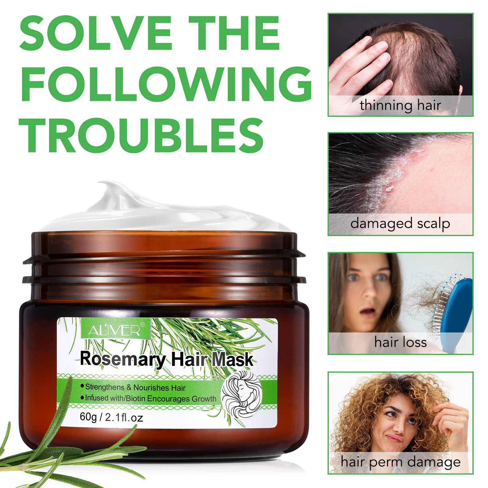 Nifeishi Organics Rosemary Hair Masque, Hair Treatment Oil, Repairs Damage Hair Root, Essential Oil & Biotin Deep Treatment, Dee
