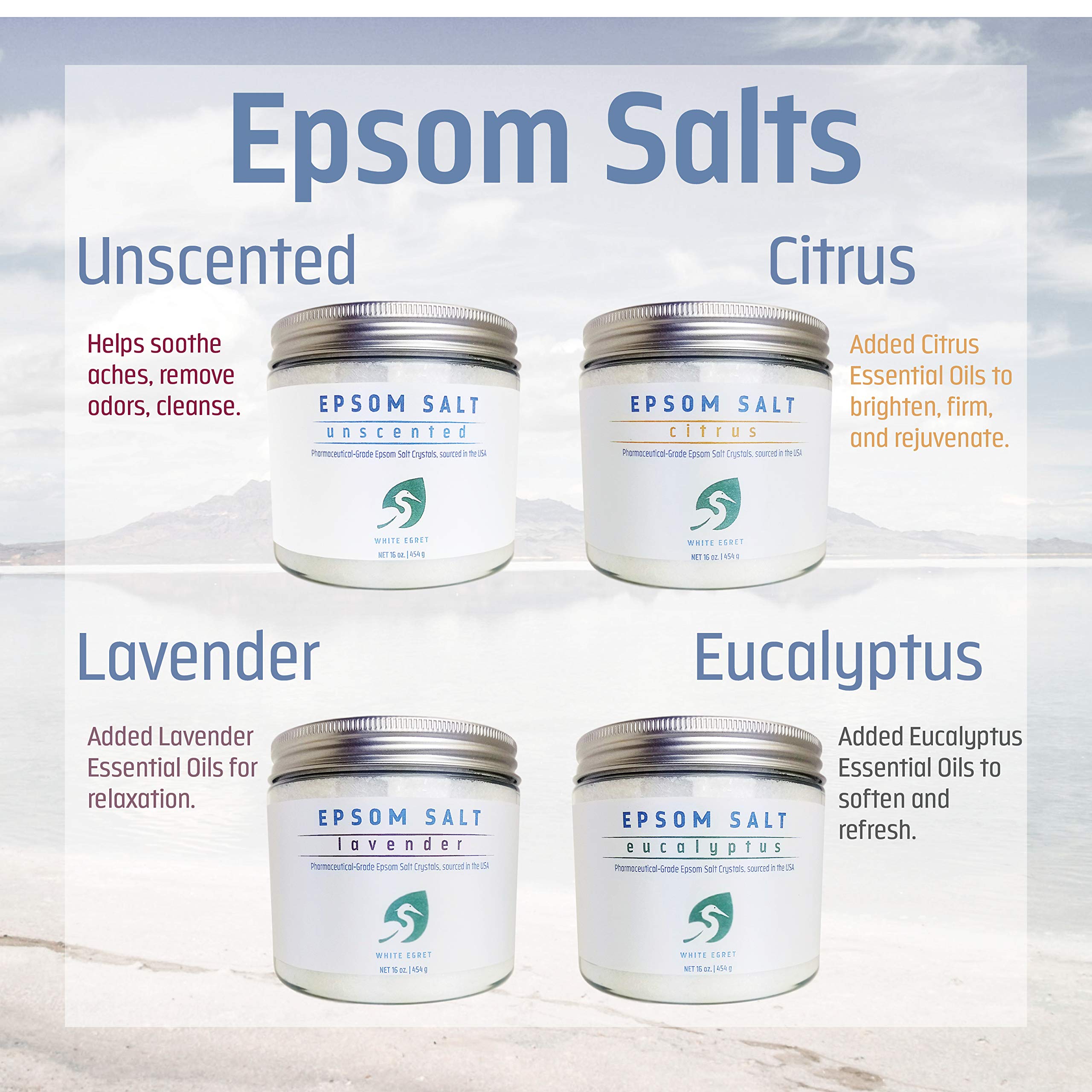 White Egret Pharmaceutical Grade Bath Epsom Salt, 30 Ounce