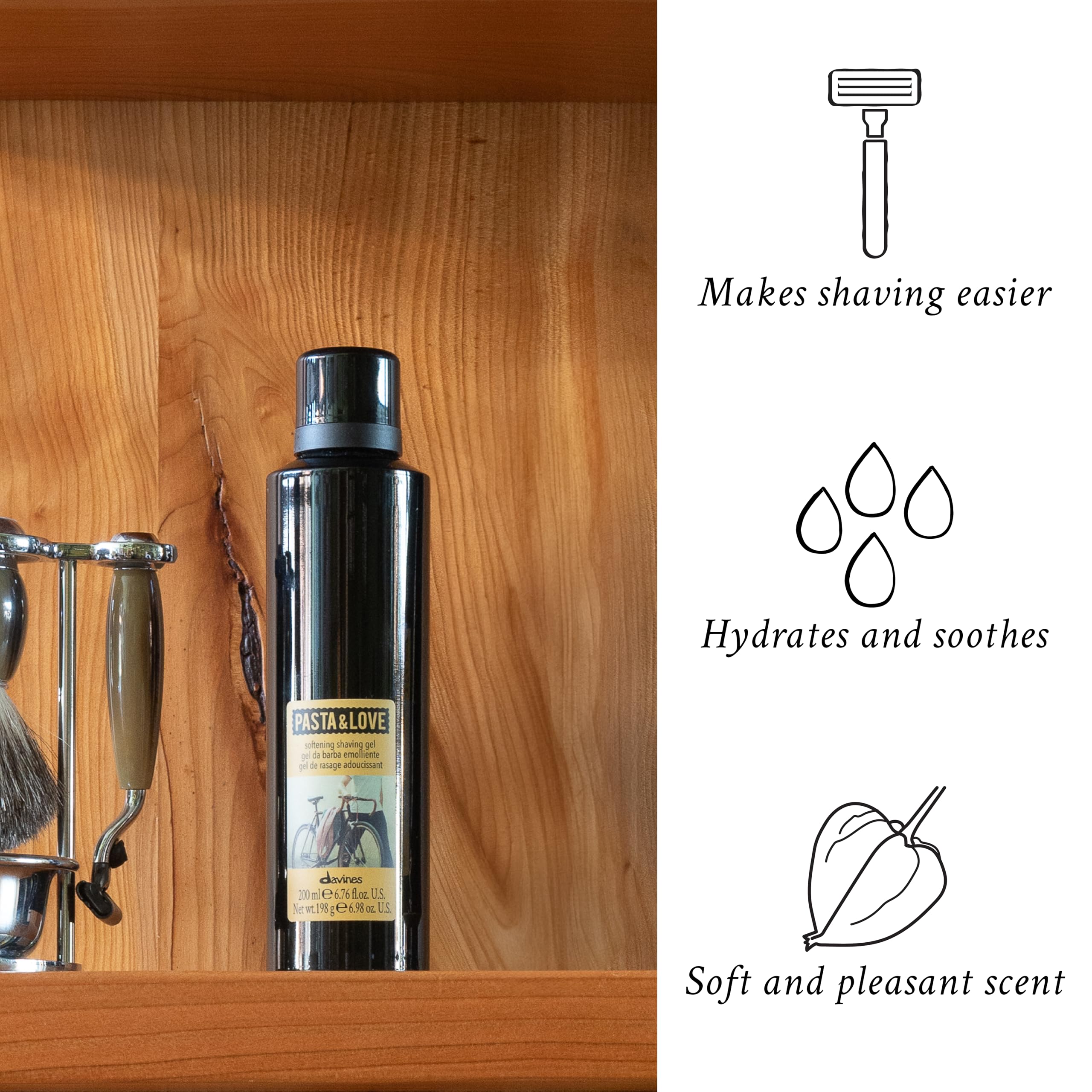 Davines Pasta & Love Men'S Softening Shaving Gel To Foam, Soothing Formula With Alkekengi Extract, 6.76 Fl. Oz.