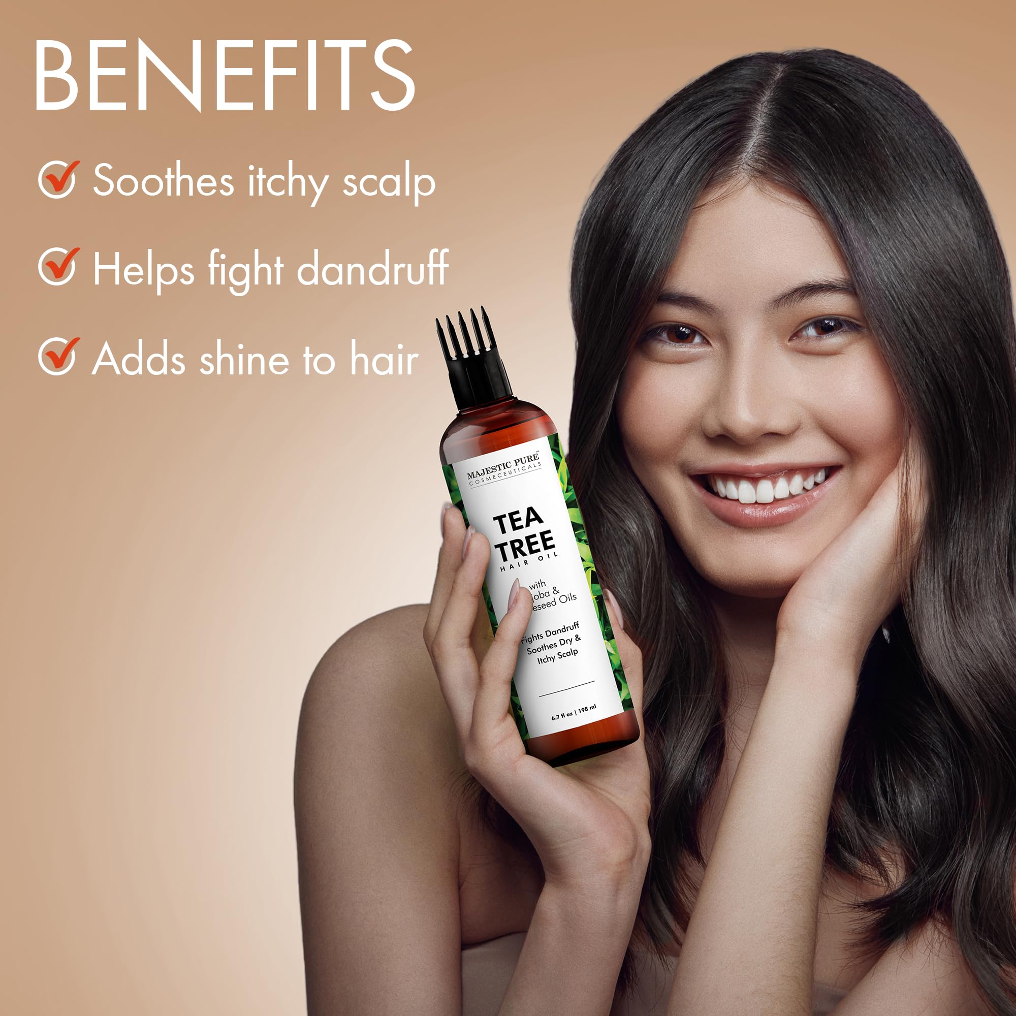 Majestic Pure Tea Tree Oil For Hair | With Argan, Jojoba & Grapeseed Oils | Soothes Itchy Scalp & Fights Dandruff | Non Gmo Veri