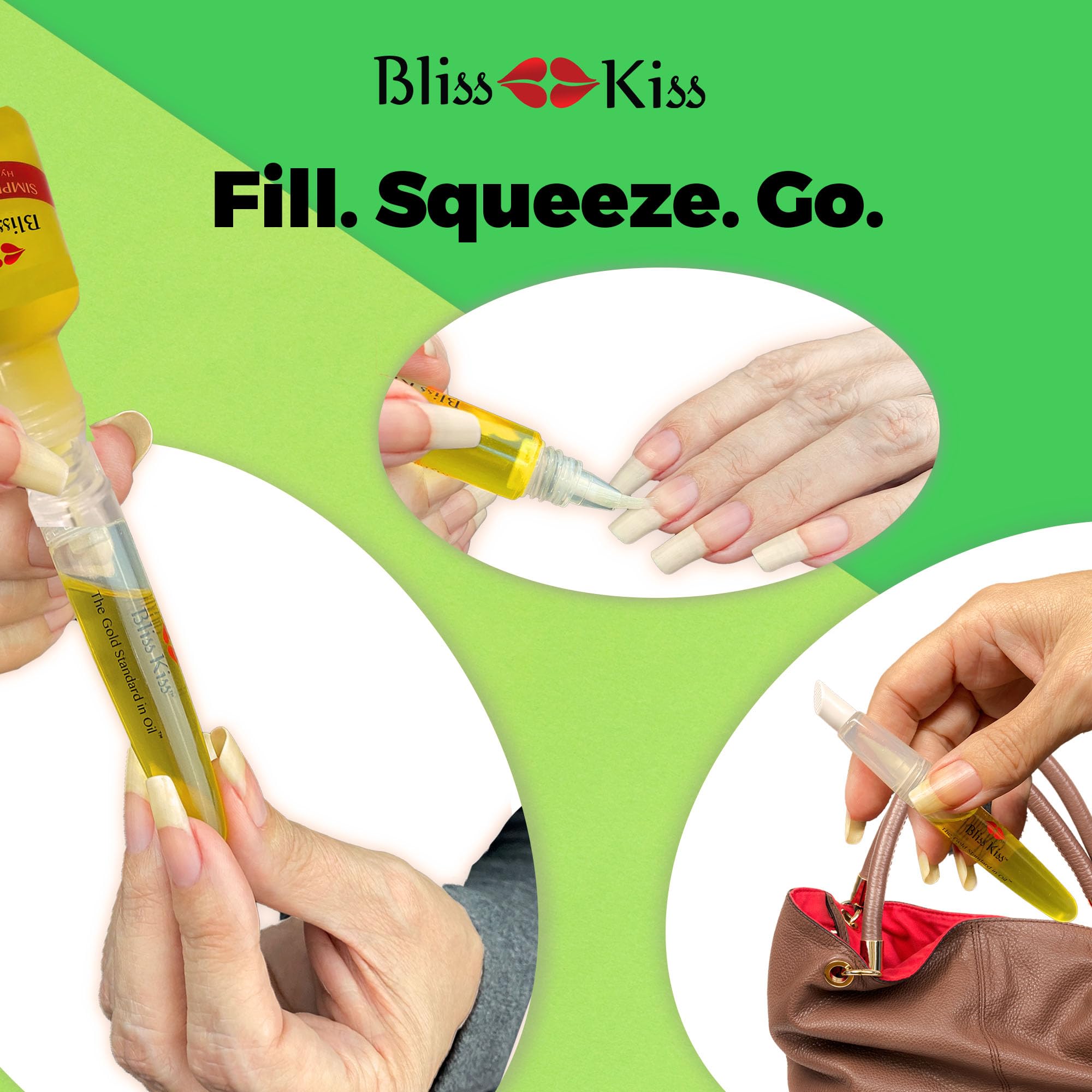 Refillable Squeeze Cuticle Oil Pen, Empty 3-Pack, Ideal For Nail Growth Oil And Nail Oil Application - Bliss Kiss