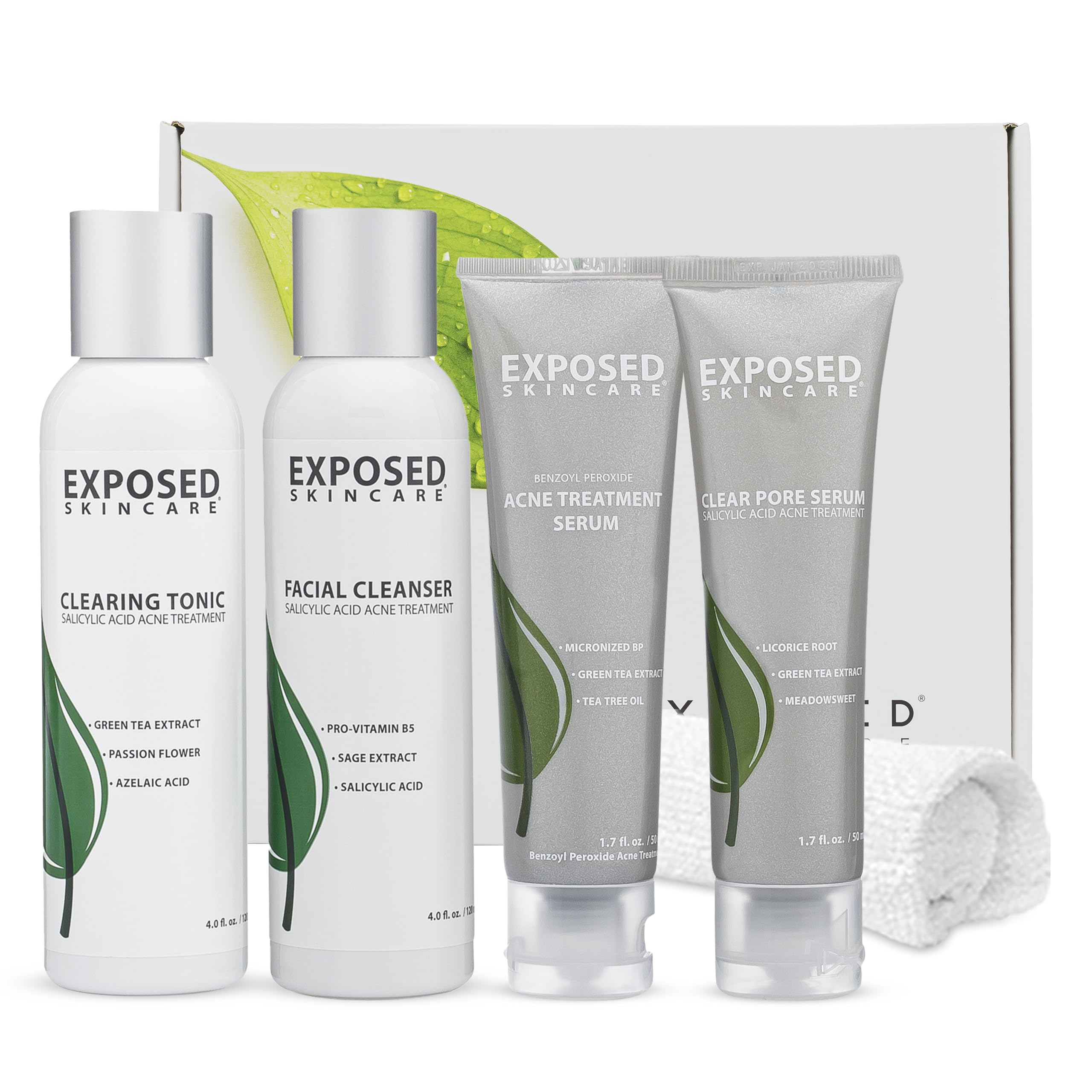 Exposed Skin Care Basic Acne Treatment Kit - Includes Salicylic Acid Face Wash, Clearing Tonic, Treatment Serum with Benzoyl Per