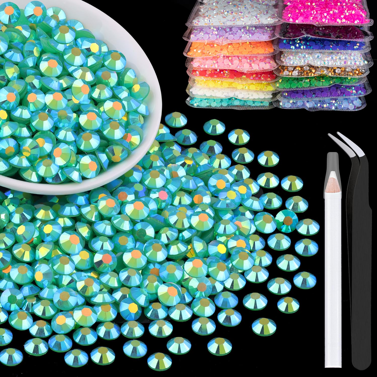 4000pcs 4mm Resin Rhinestones Bulk, Dark Green AB Flatback Round Jelly Rhinestones Bedazzling Non Hotfix Crystal Gems Large Quan