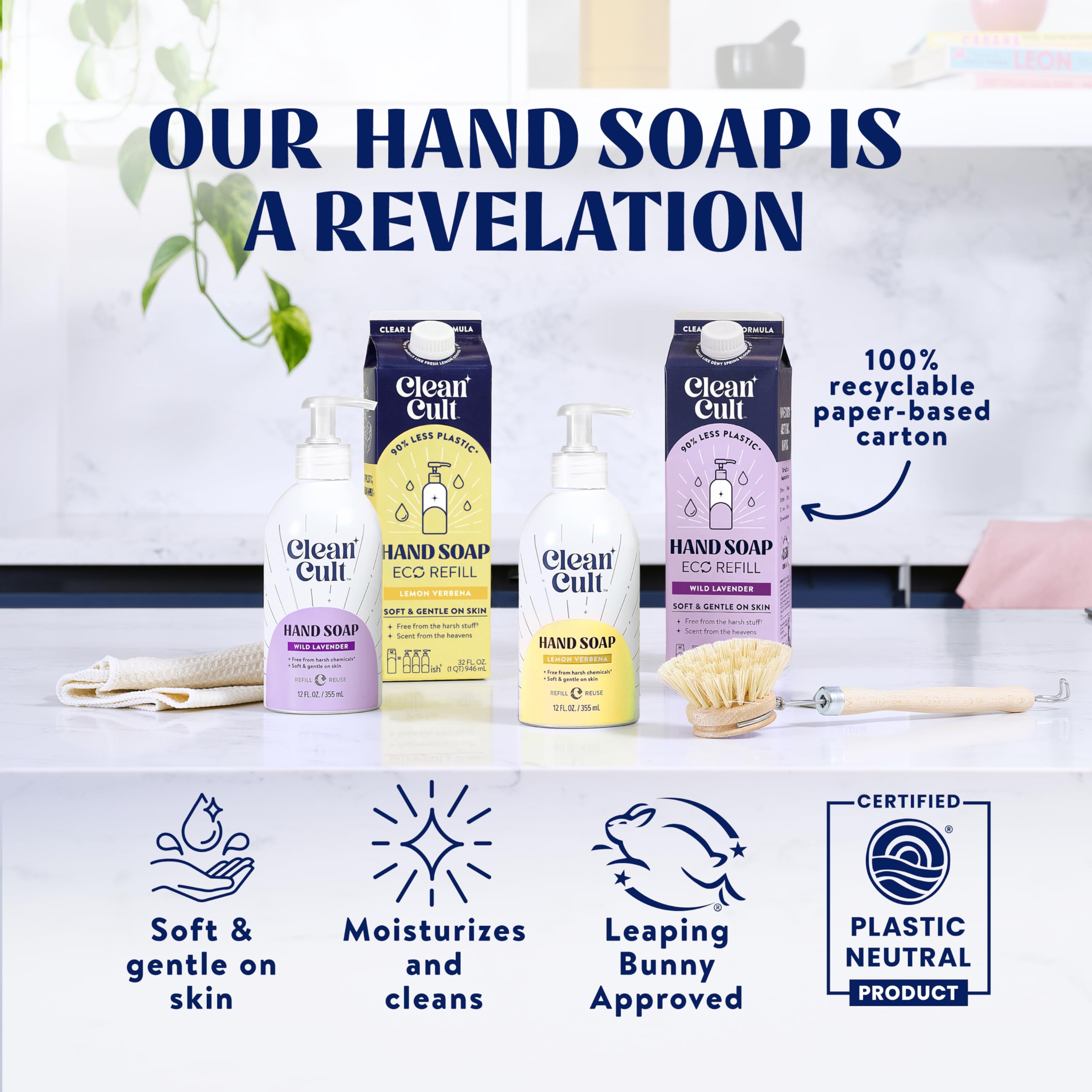 Cleancult Liquid Hand Soap Refills - Lemon Verbena - Moisturizes Dry & Sensitive Skin - Made With Aloe Vera & Essential Oils - E