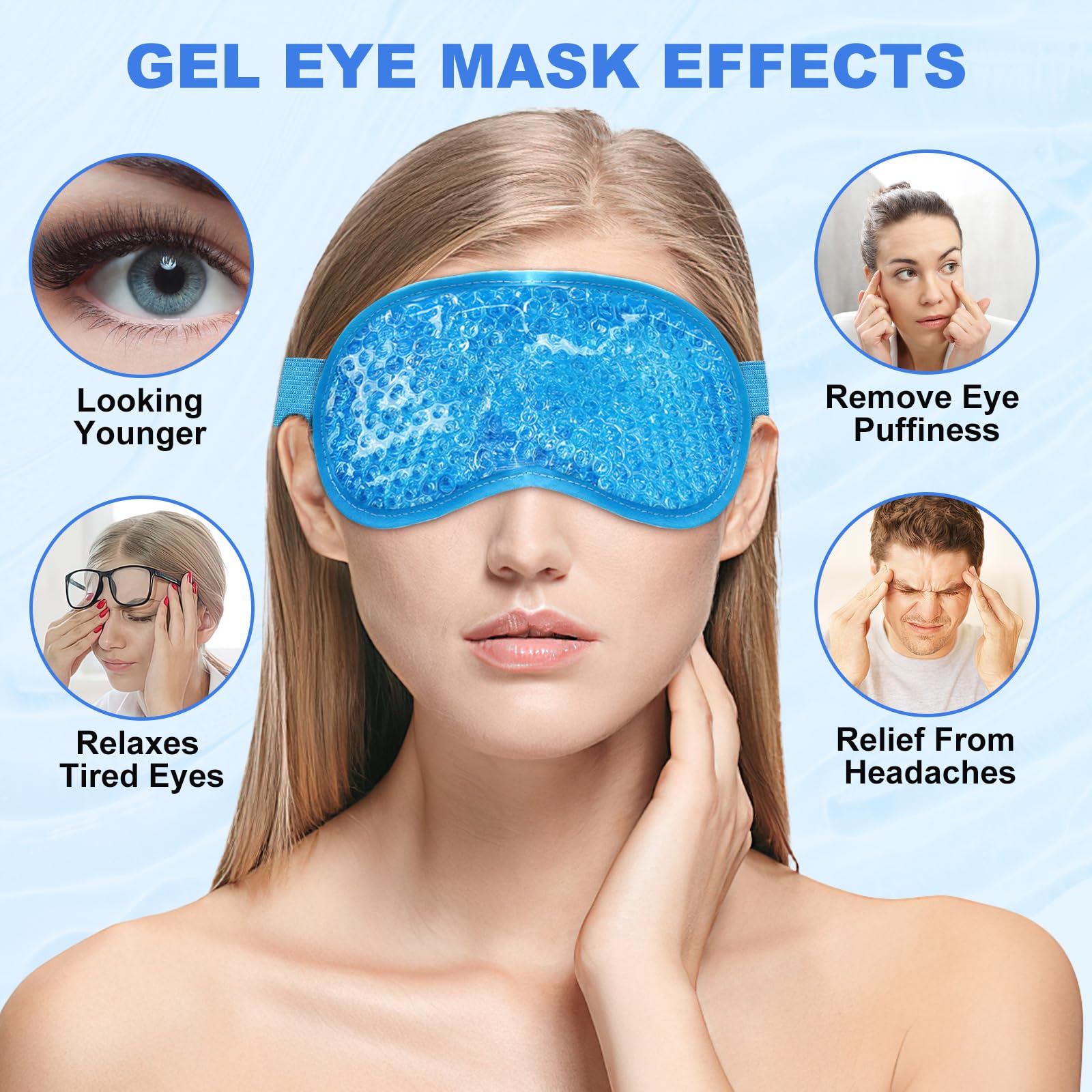 2Pack Cold Cooling Eye Mask, Reusable Hot Colder Therapy Gel Bead With Plush Backing For Puffiness Migraine Stress Relief Skin C