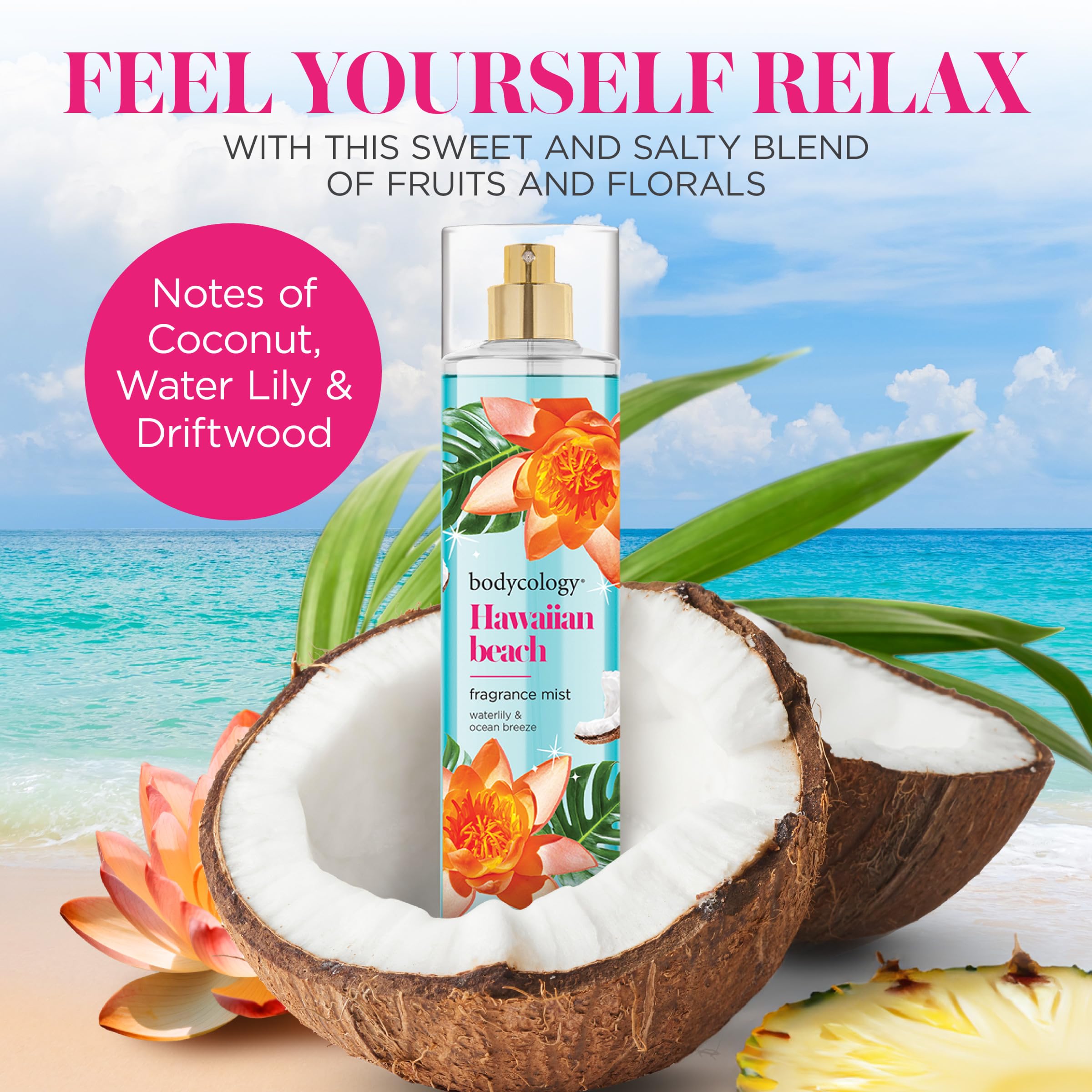Bodycology Long-Lasting Fragrance Body Mist, Hawaiian Beach, 8 Fl Oz