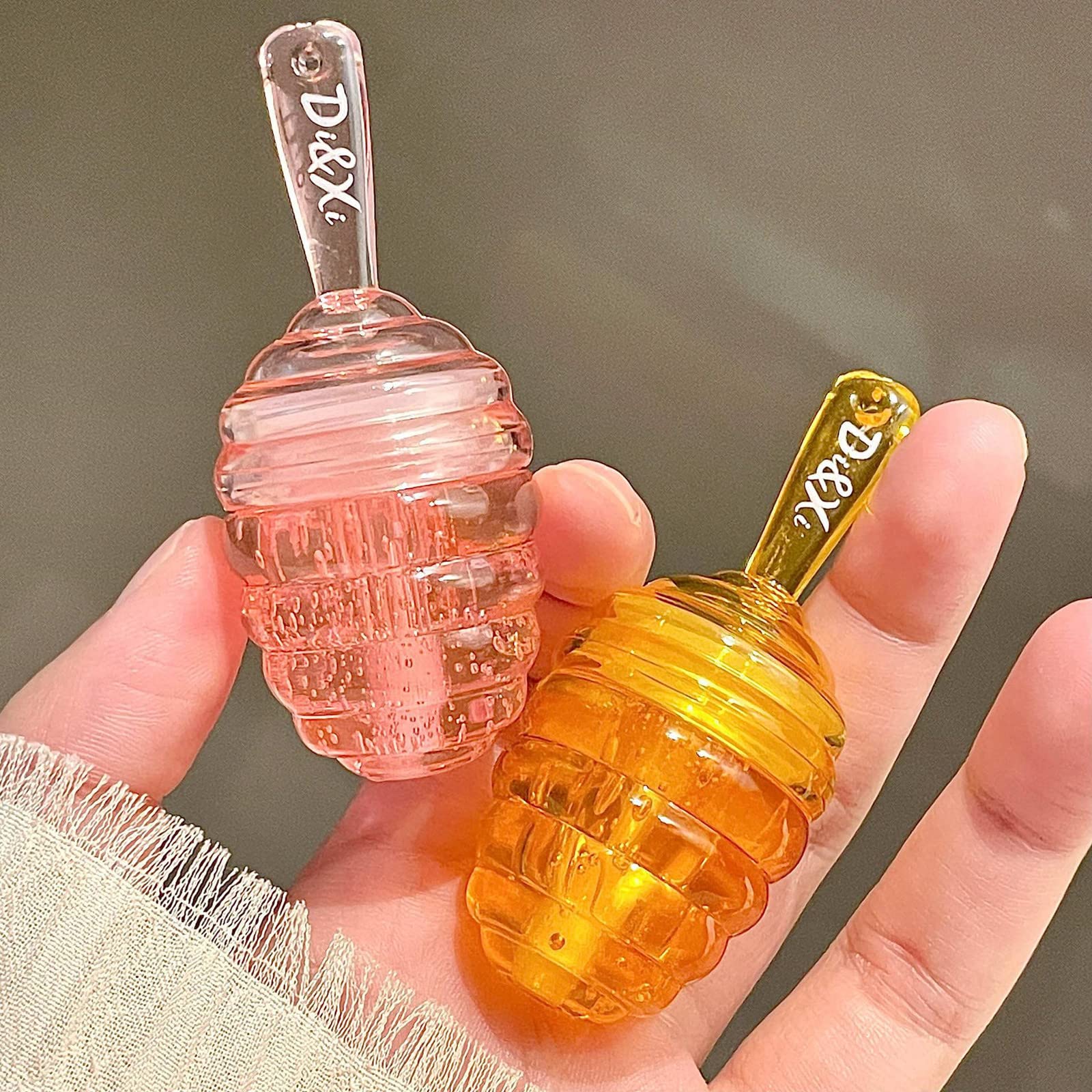 2Pcs Small Honey Pot Lip Oil,Peach And Honey Flavor,Moisturizing Honey Lip Mask Lip Balm,Day And Night Repair Lip Sleeping Masks