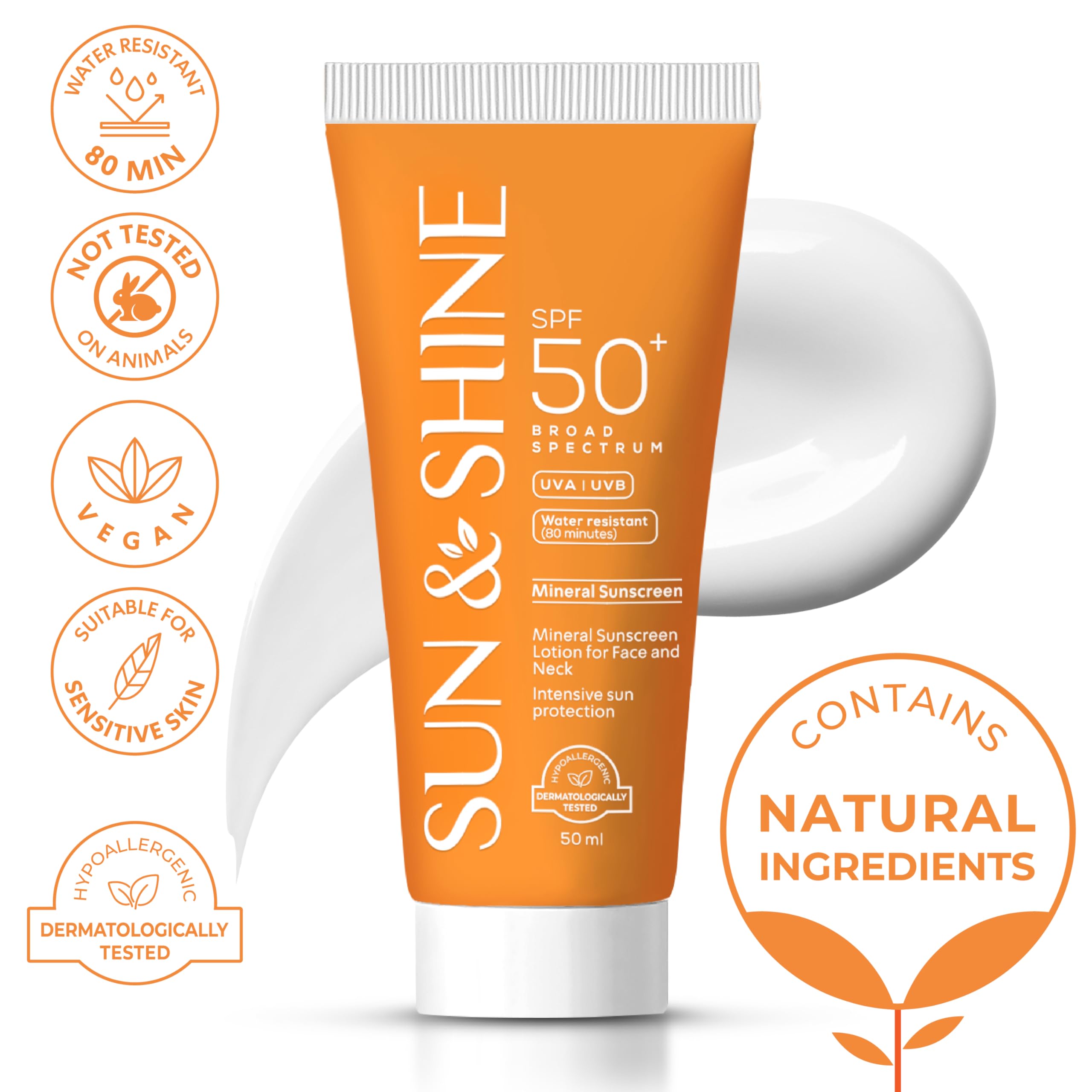 Sun&Shine 100% Mineral Sunscreen Zinc Oxide For Sensitive Skin: Spf50+ Broad Spectrum Uva Uvb, Face Sunscreen Lotionreef Safe, F