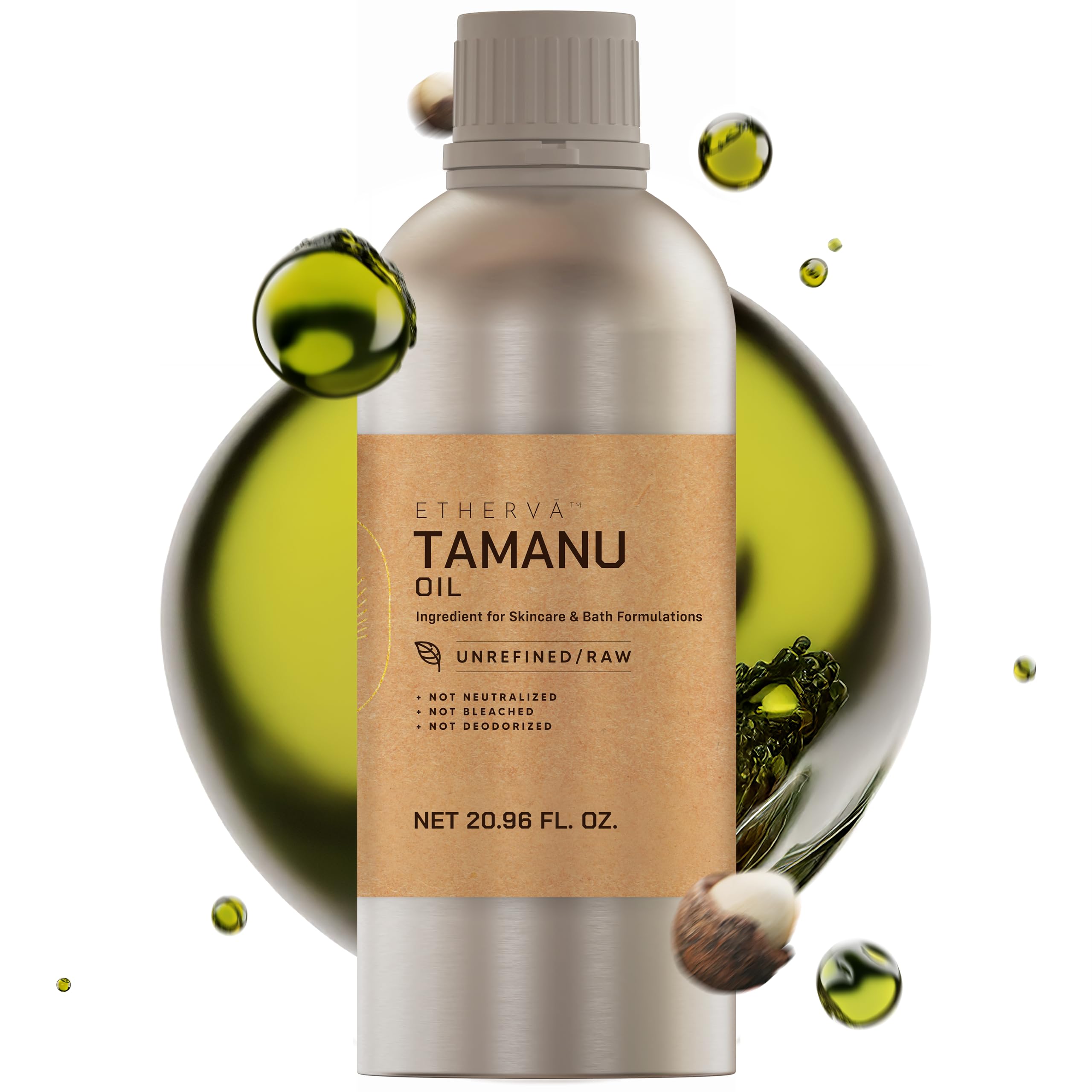 ETHERVA Tamanu Oil | No Chemicals | Natural Scent | Unrefined, Raw, Cold Pressed for DIY Whipped Creams | Wild Grown Organic Ind