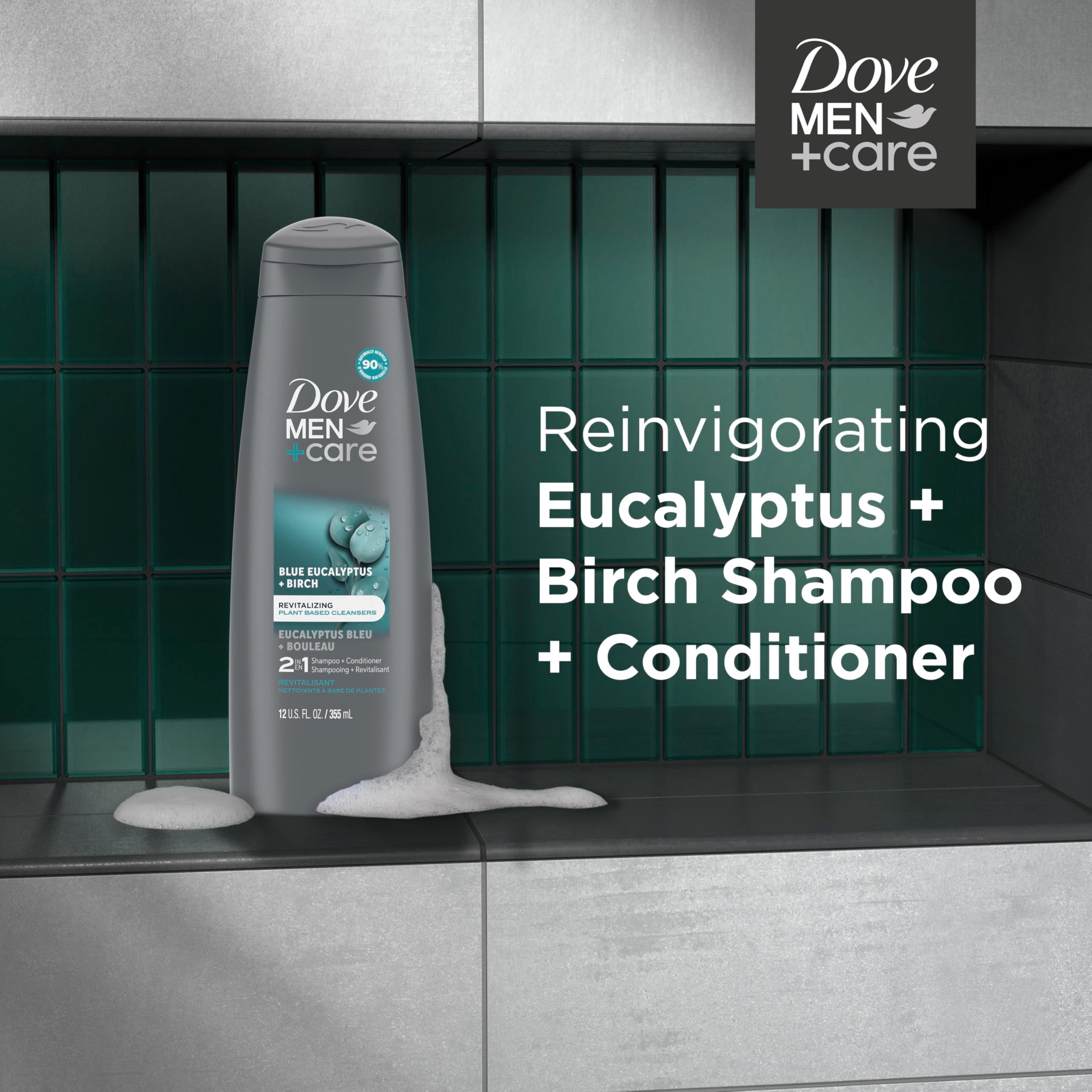 Dove Men+Care 2 In 1 Shampoo & Conditioner Eucalyptus & Birch For Healthy-Looking Hair Naturally Derived Plant Based Cleansers 1