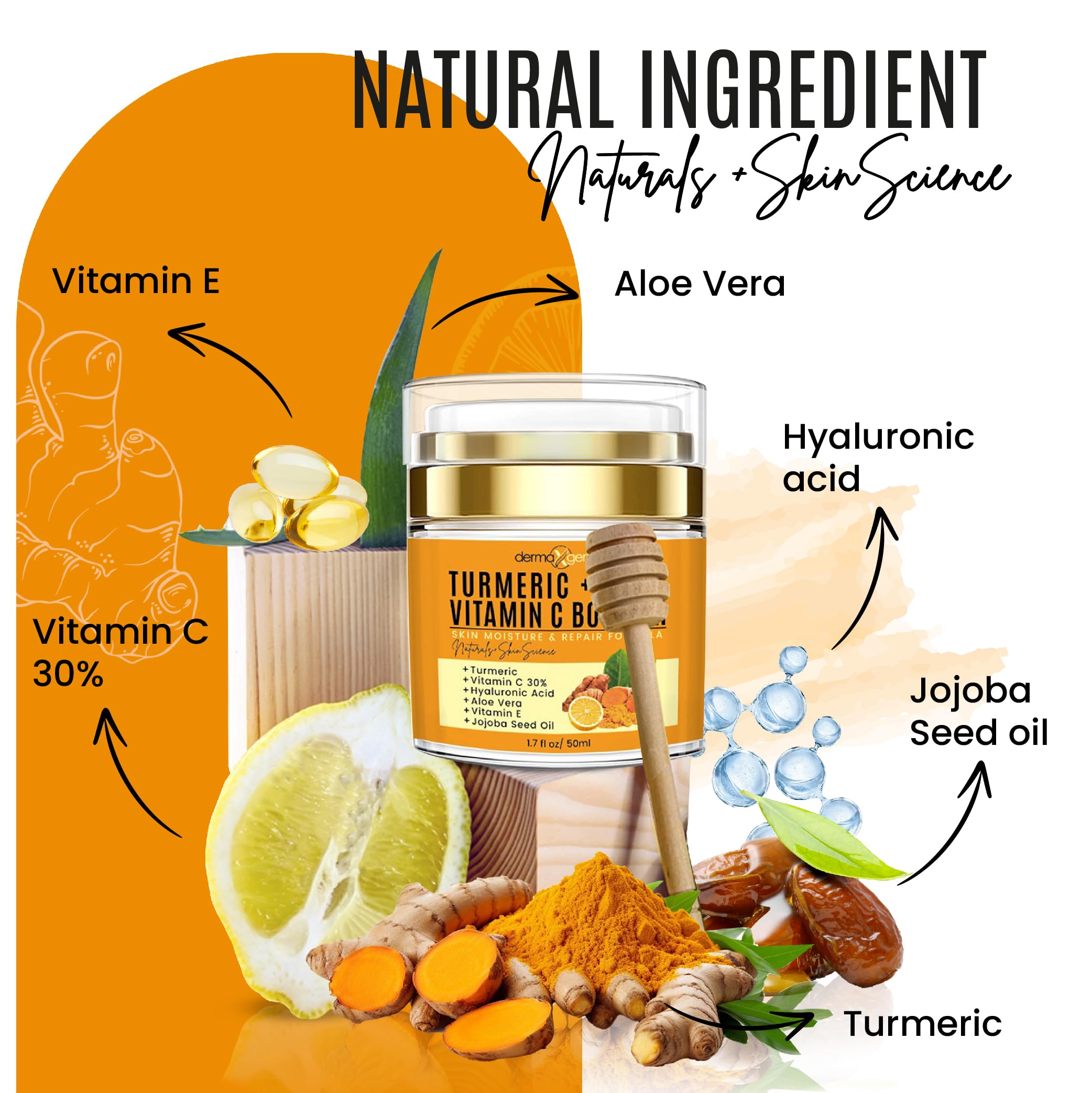 Dermaxgen Turmeric + 30% Vitamin C Face Glow Booster Moisturizer & Skin Repairing Cream - With Hyaluronic Acid, Organic Ingredie