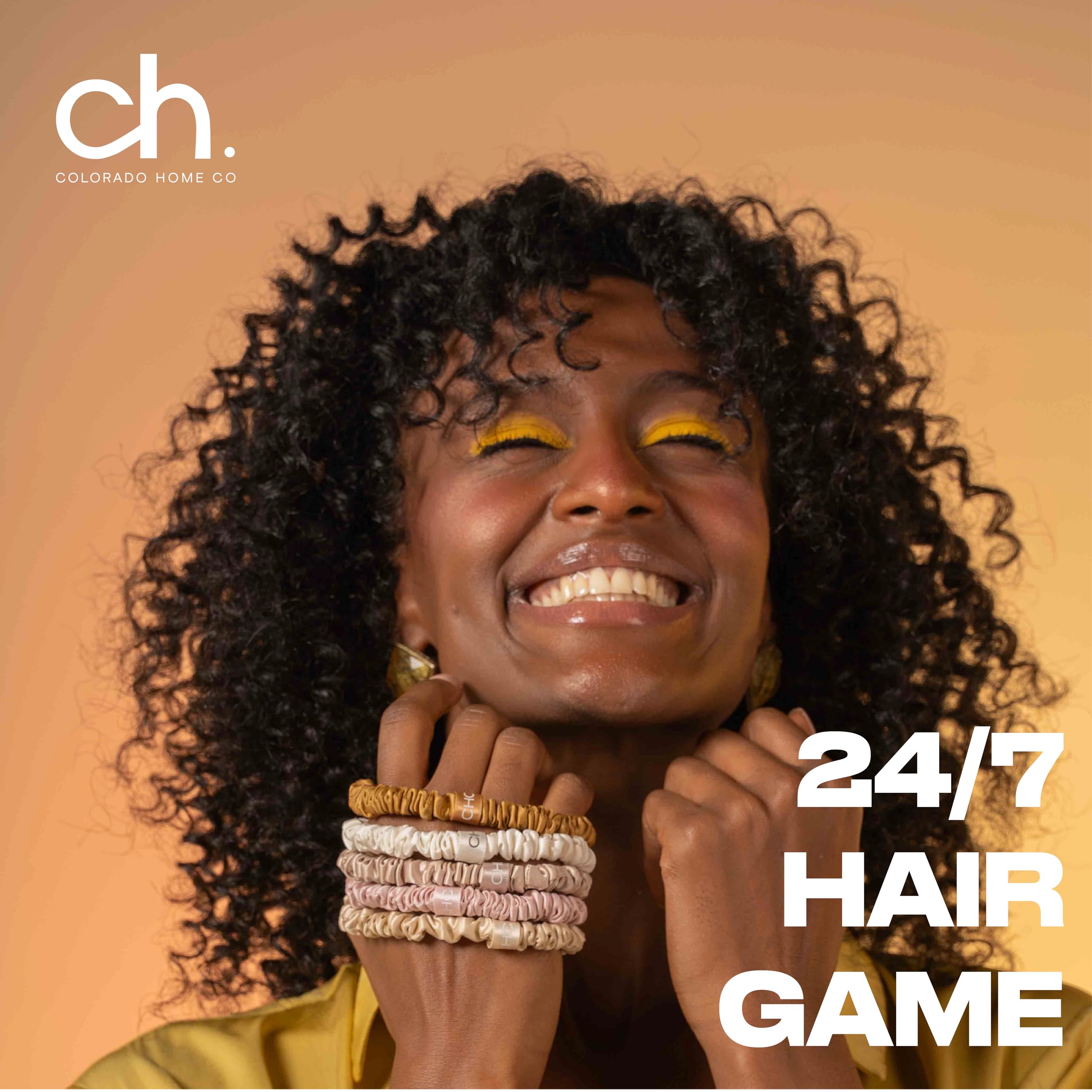 Ch. Skinnies-6 Premium 22 Momme Handmade Scrunchies Set, 100% Pure Silk Ties For Hair & Sleep | Style: Wild, Black & Gold