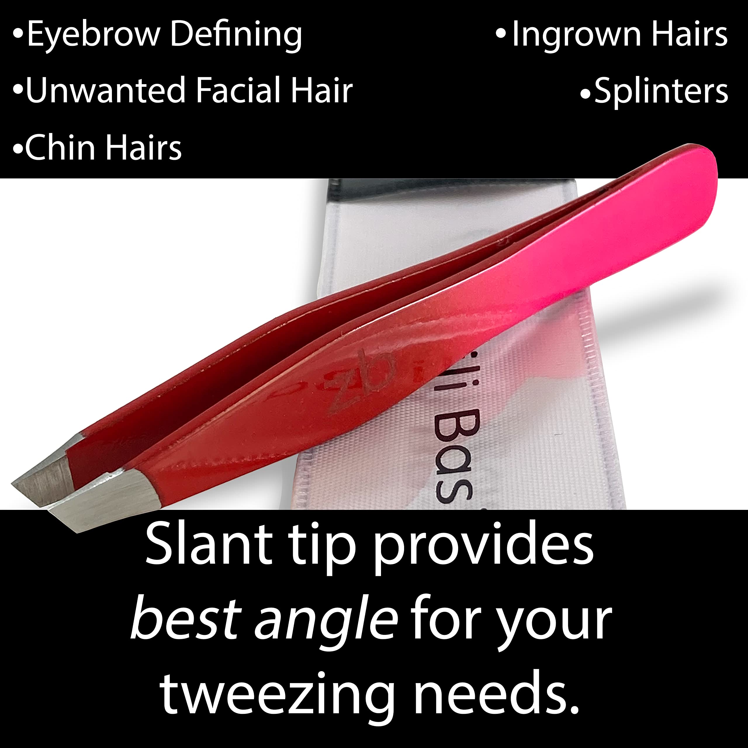 Zizzili Basics Tweezers - Limited Edition Red Delight Slant Tip - Best Tweezer For Eyebrow, Facial Hair Removal And Your Precisi