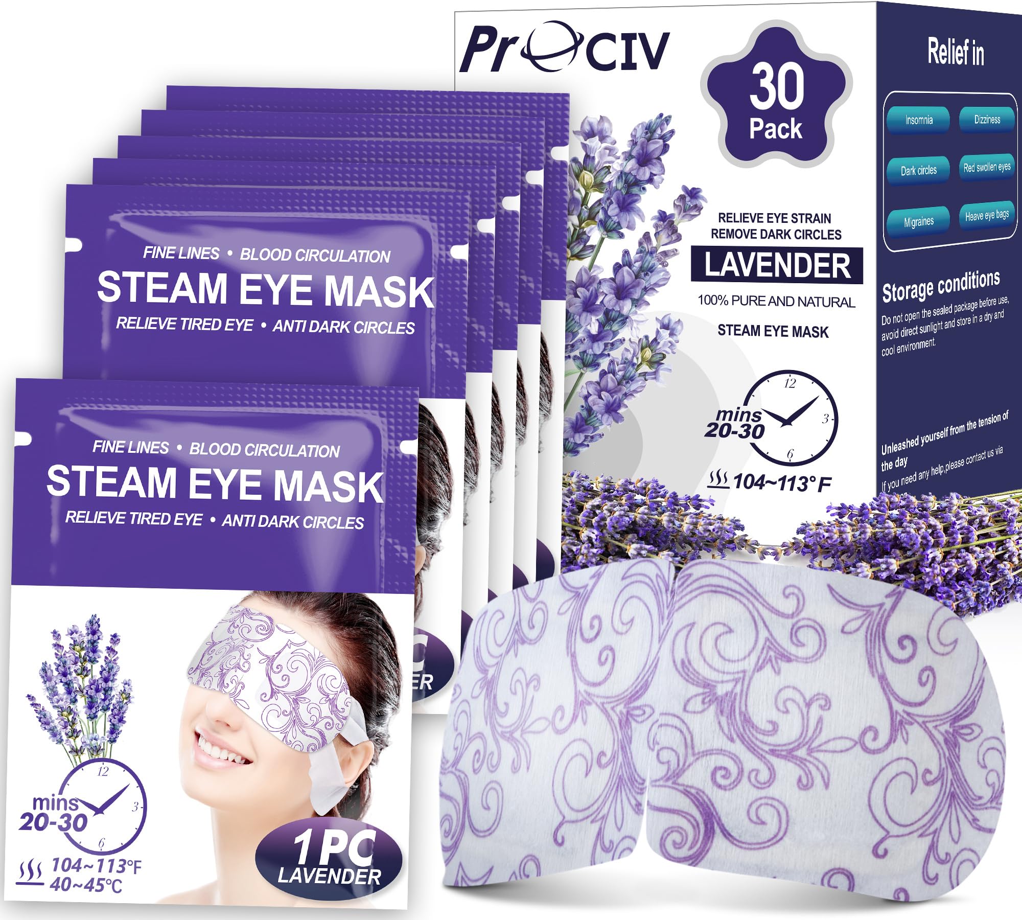 30 Packs Lavender Steam Eye Mask - Heated Eye Mask for Dark Circles and Puffiness Warm Eye Mask for Dry Eye Mask Relief Eye Fati