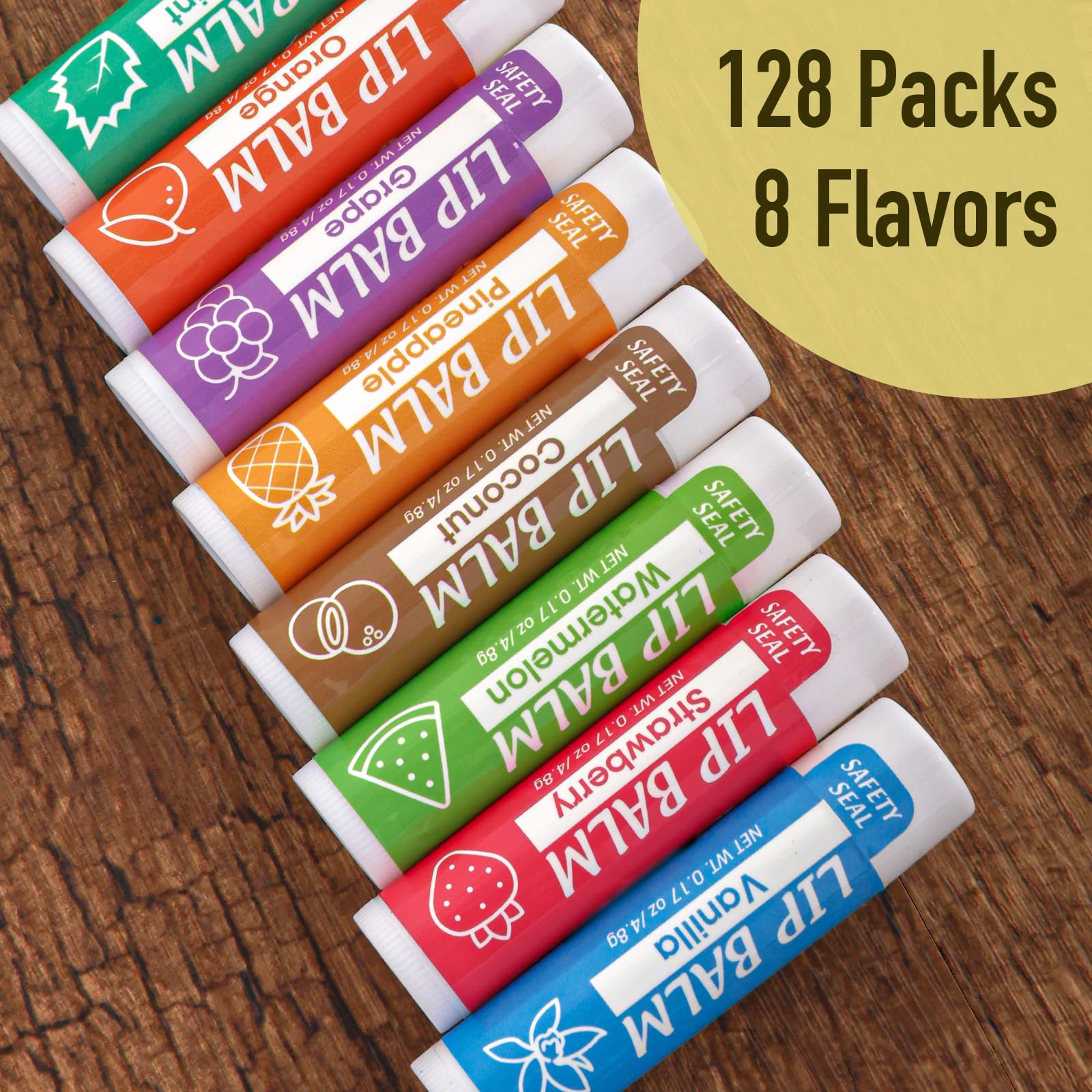 Yesbes 128 Pack Lip Balm, Natural Lip Balm Bulk With Vitamin E And Coconut Oil, Moisturizing Lip Balm For Dry Cracked Lips, Lip