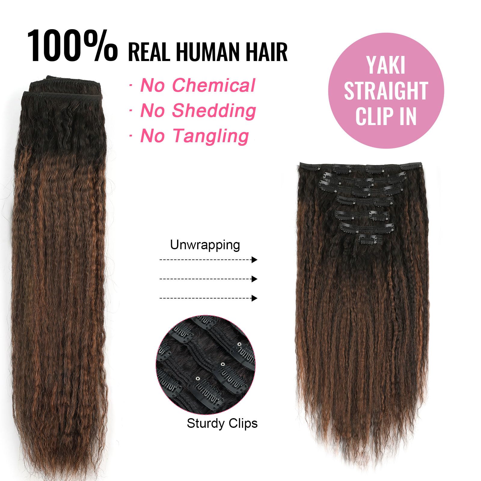 Abh Amazingbeauty Hair Kinky Straight Clip In Hair Extensions Real Human Hair Rooted Black Piano Natural Black #1B Mixed With Ch