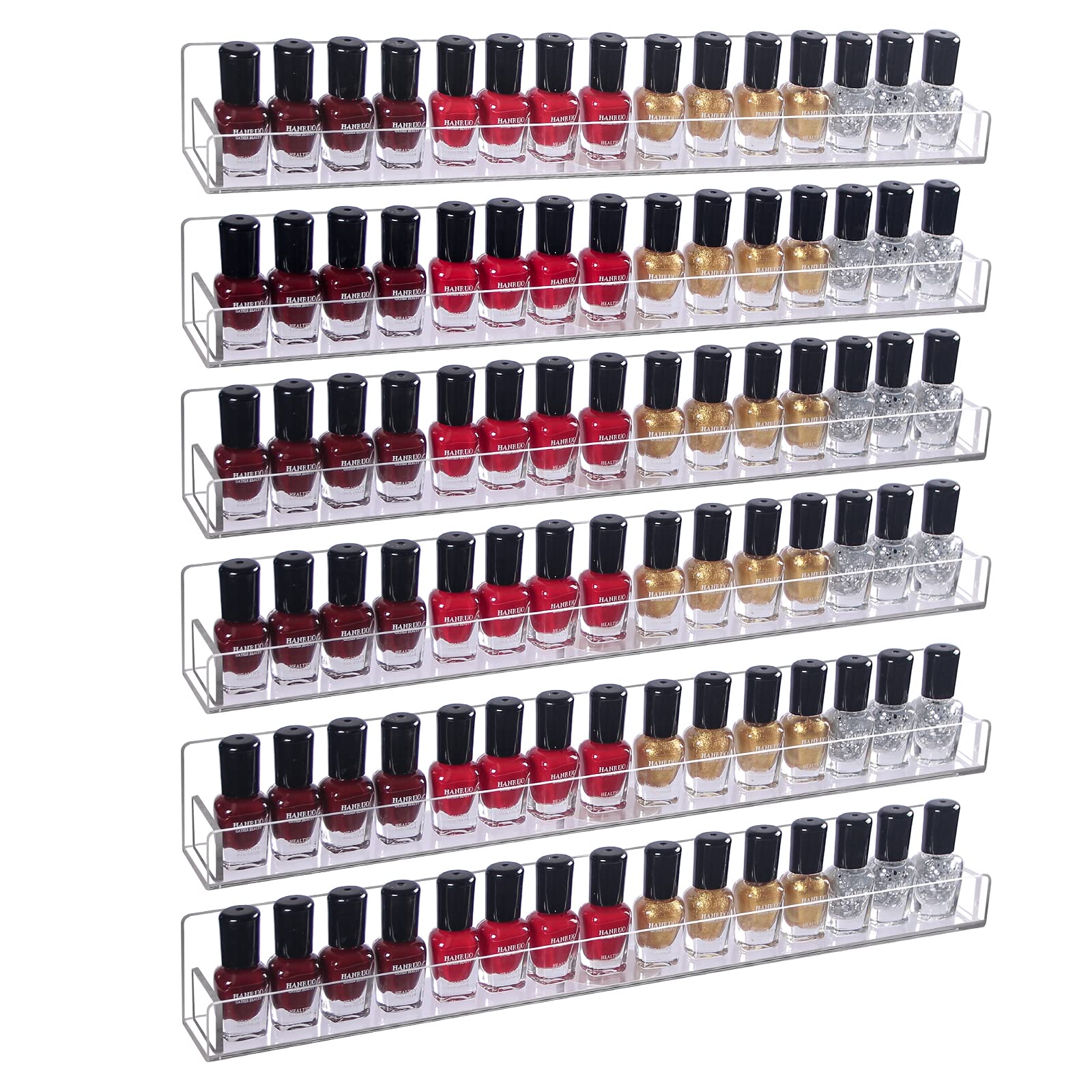 Justsoso 6Pcs/Set Acrylic Nail Polish Rack Wall Mounted,Lipstick Essential Oil Bottle Holder Organizer,Nail Paint Display Stand 