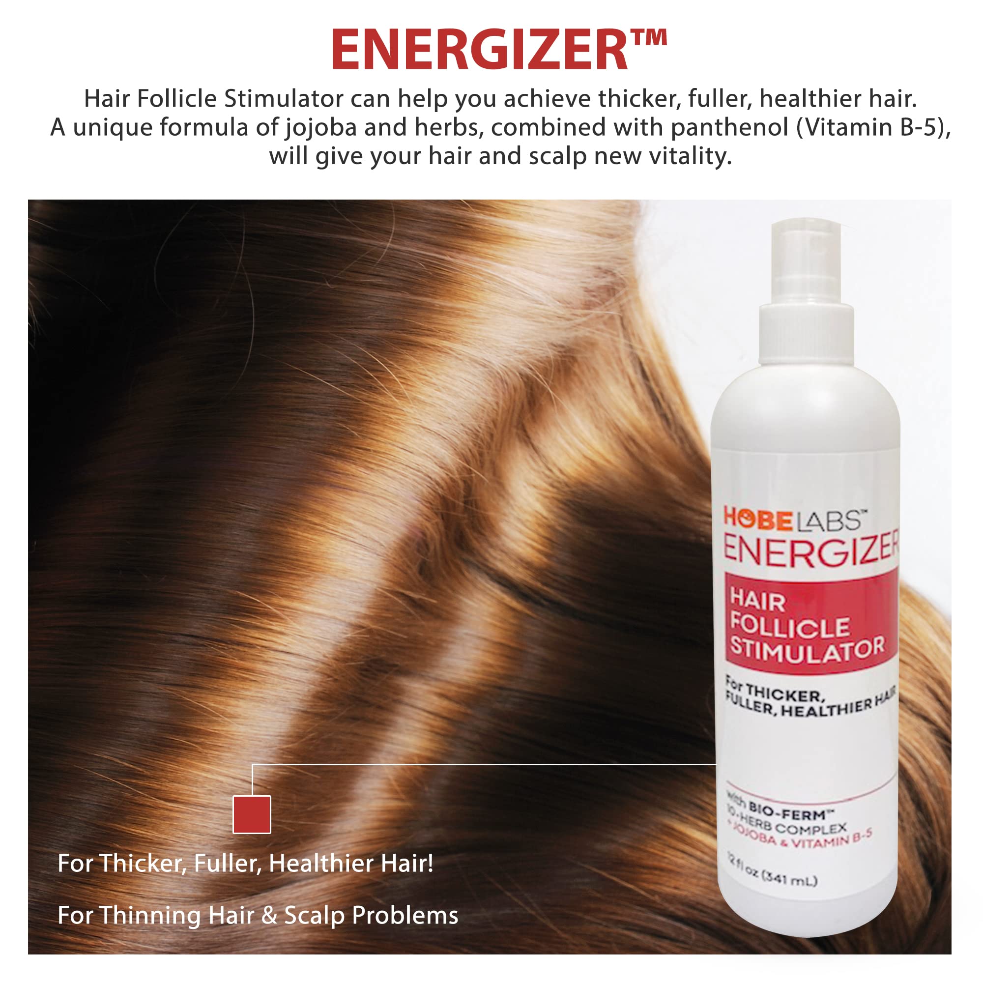 Hobe Labs Energizer Hair Follicle Stimulator With Jojoba And Vitamin B-5 For Thicker, Fuller Hair, 12 Oz
