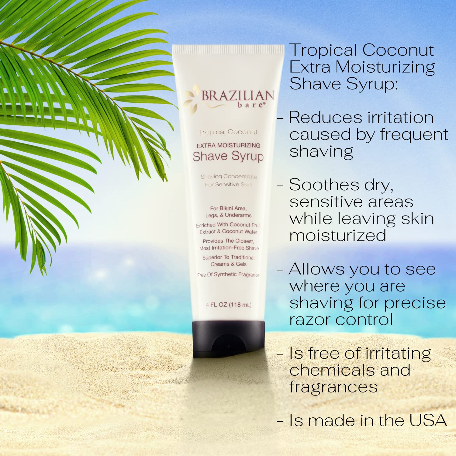 Brazilian Bare Tropical Coconut Extra Moisturizing Shave Syrup - Preferred Over Traditional Womens Shave Creams And Womens Shave