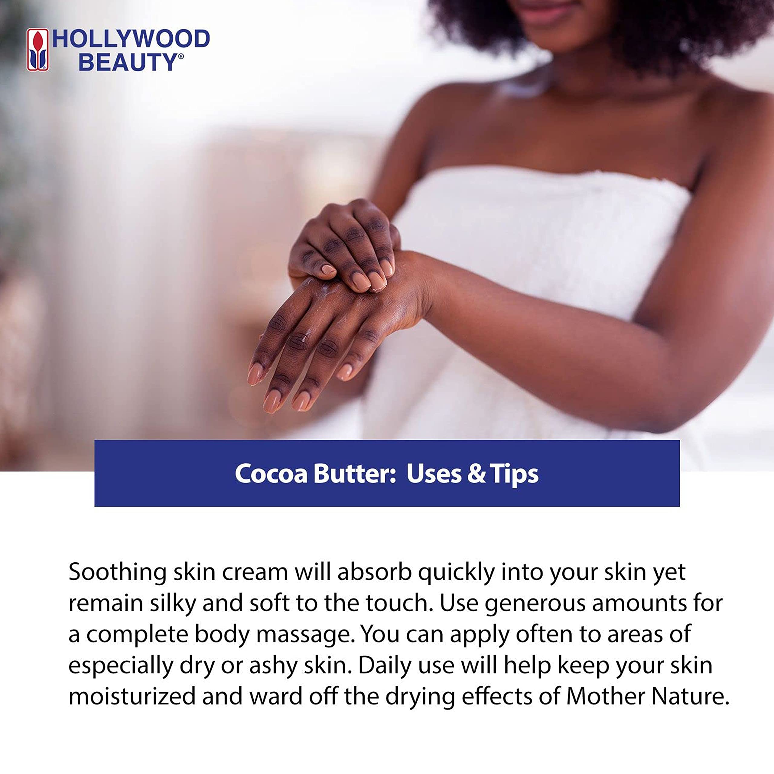 Hollywood Beauty Cocoa Butter Skin Cream - 25 Oz. - With Vitamin E - Enrich, Soothe, & Smooth Dry Skin