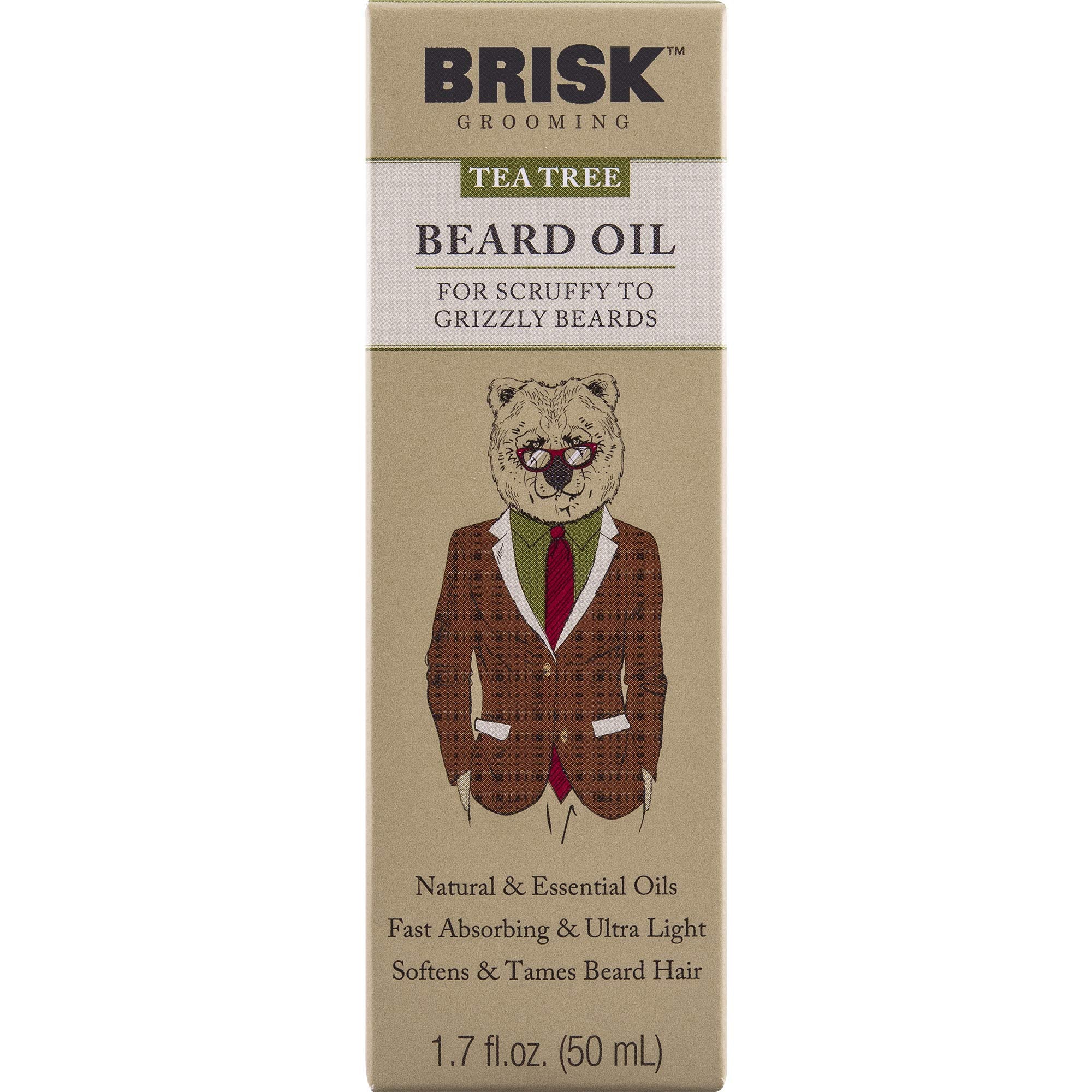 Brisk Grooming Tea Tree Beard Oil, Fast-Absorbing Blend Of Natural & Essential Oils Softens & Tames For A Beard That Looks & Fee