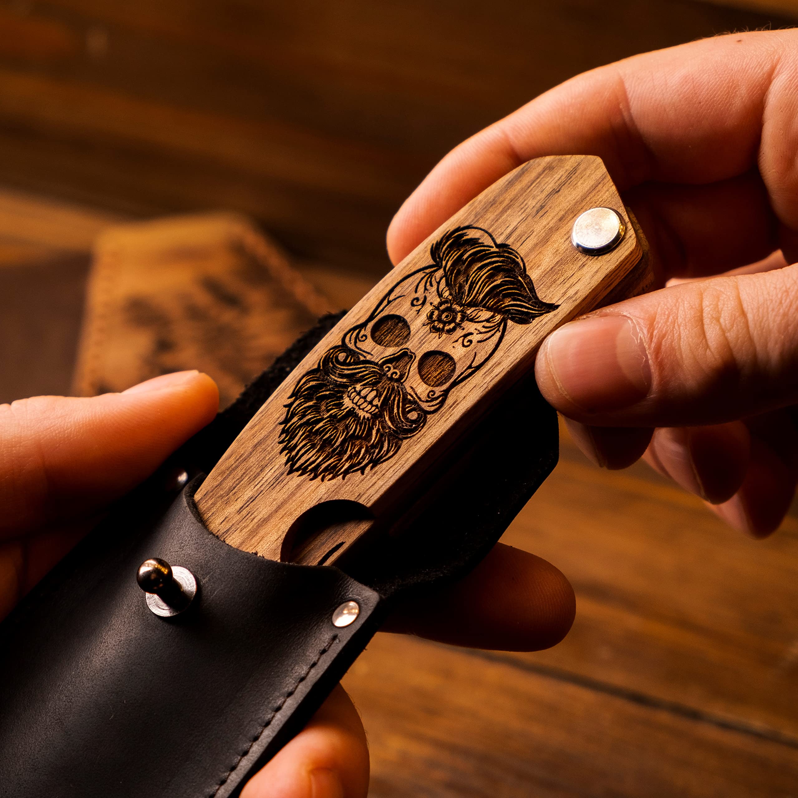Beard Comb For Men Pocket Folding Combs For Mustache & Hair Travel Natural Wooden Comb With Real Man Engraving - Perfect For Use