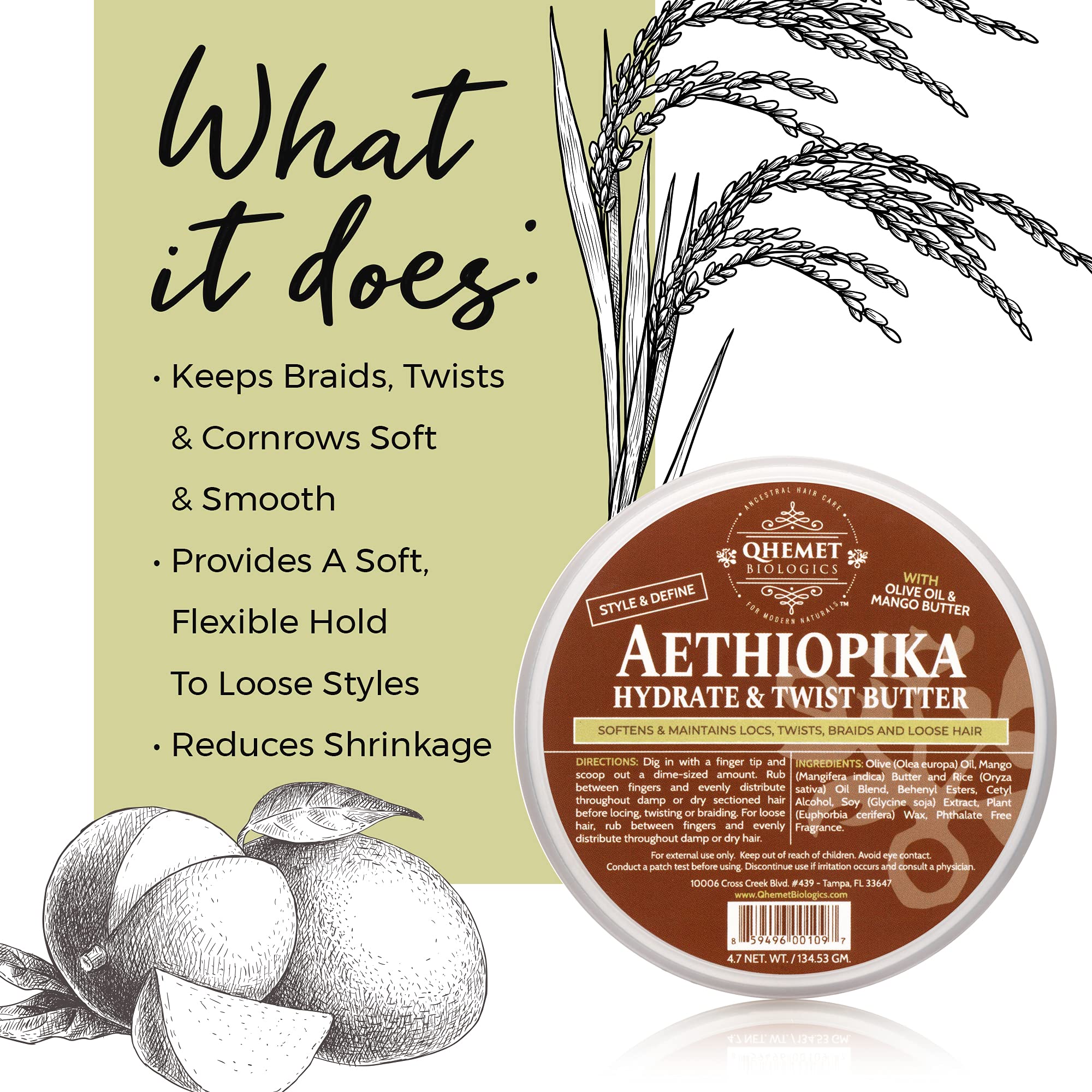 Qhemet Biologics Aethiopika Hydrate & Twist Butter - Frizz-Free Styling Butter Adds Flexible Definition To High & Low Porosity H