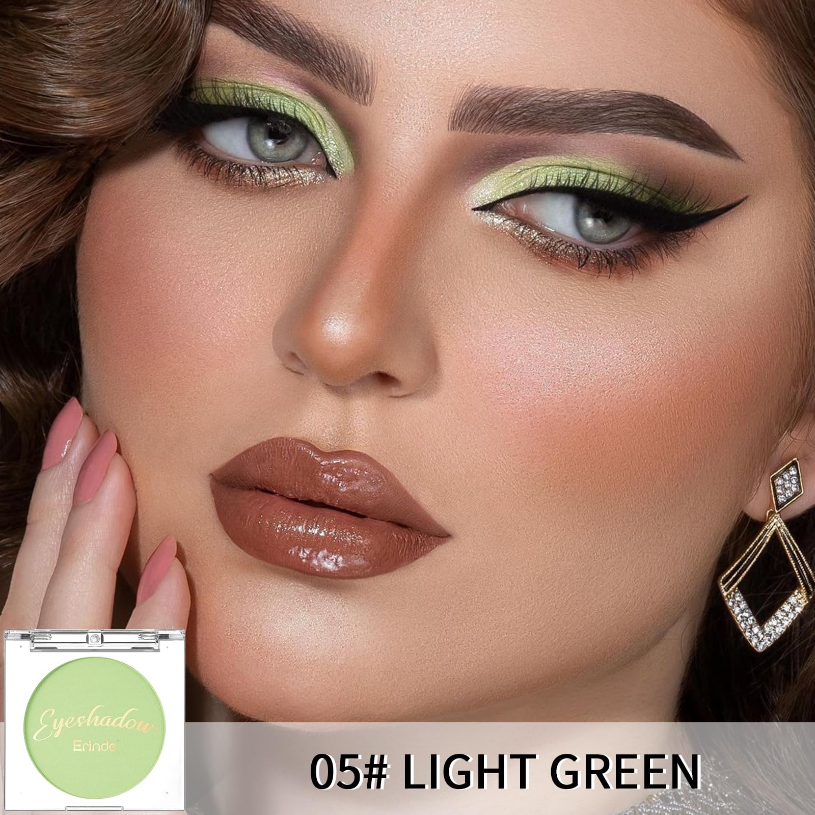 Erinde Single Lime Green Matte Eyeshadow Palette, Velvet Eye Shadow Compact Powder Natural Makeup, Long-Lasting Eye Makeup, Ultr