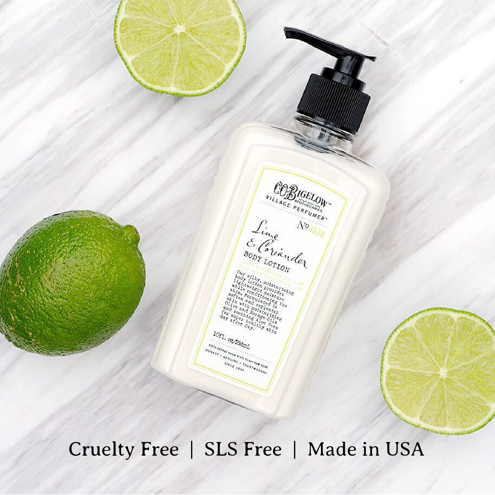C.O. Bigelow Lime Coriander Body Lotion For Women And Men, Village Perfumer Lotion With Olive Oil, Borage Oil, And Aloe Vera Con