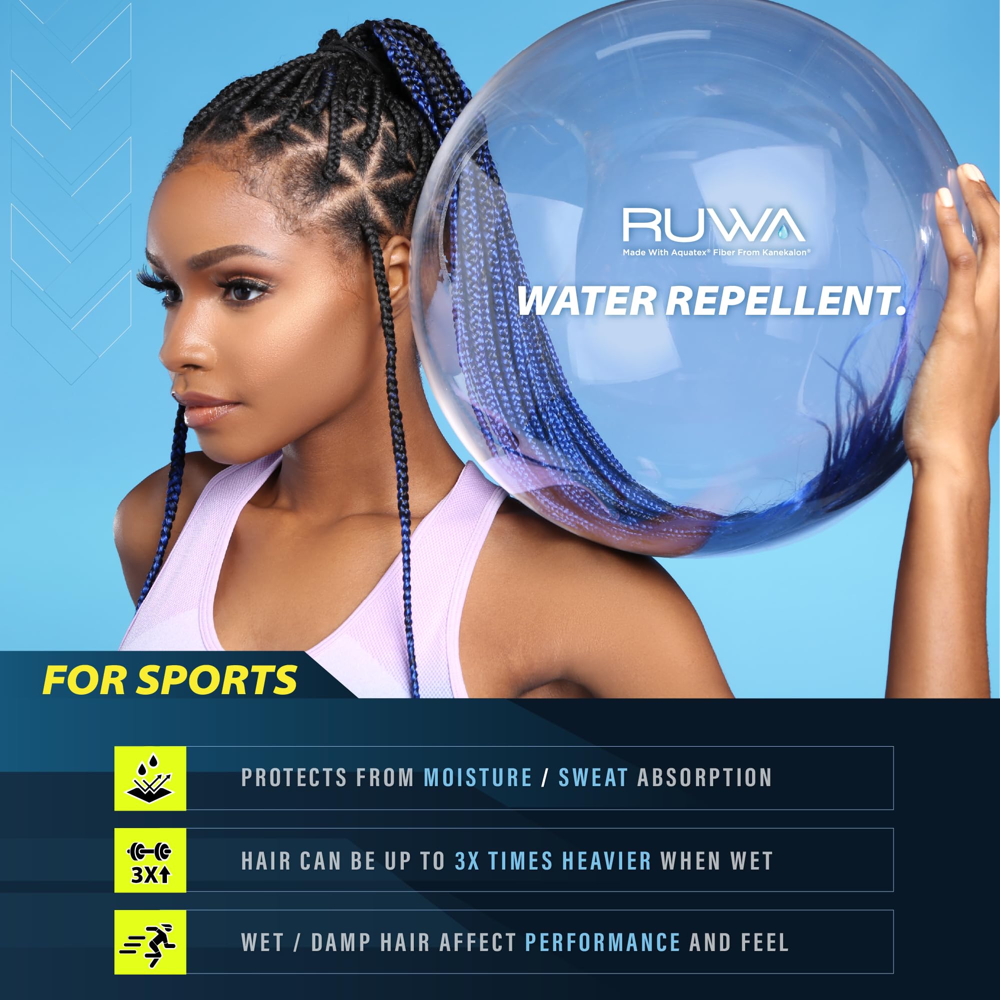 Sensationnel Ruwa Prestretched Braiding Hair - 3X Ruwa 48 Inch 24 Folded Water Repellent Kanekalon Fast Dry Sports Braid - 3X Ru
