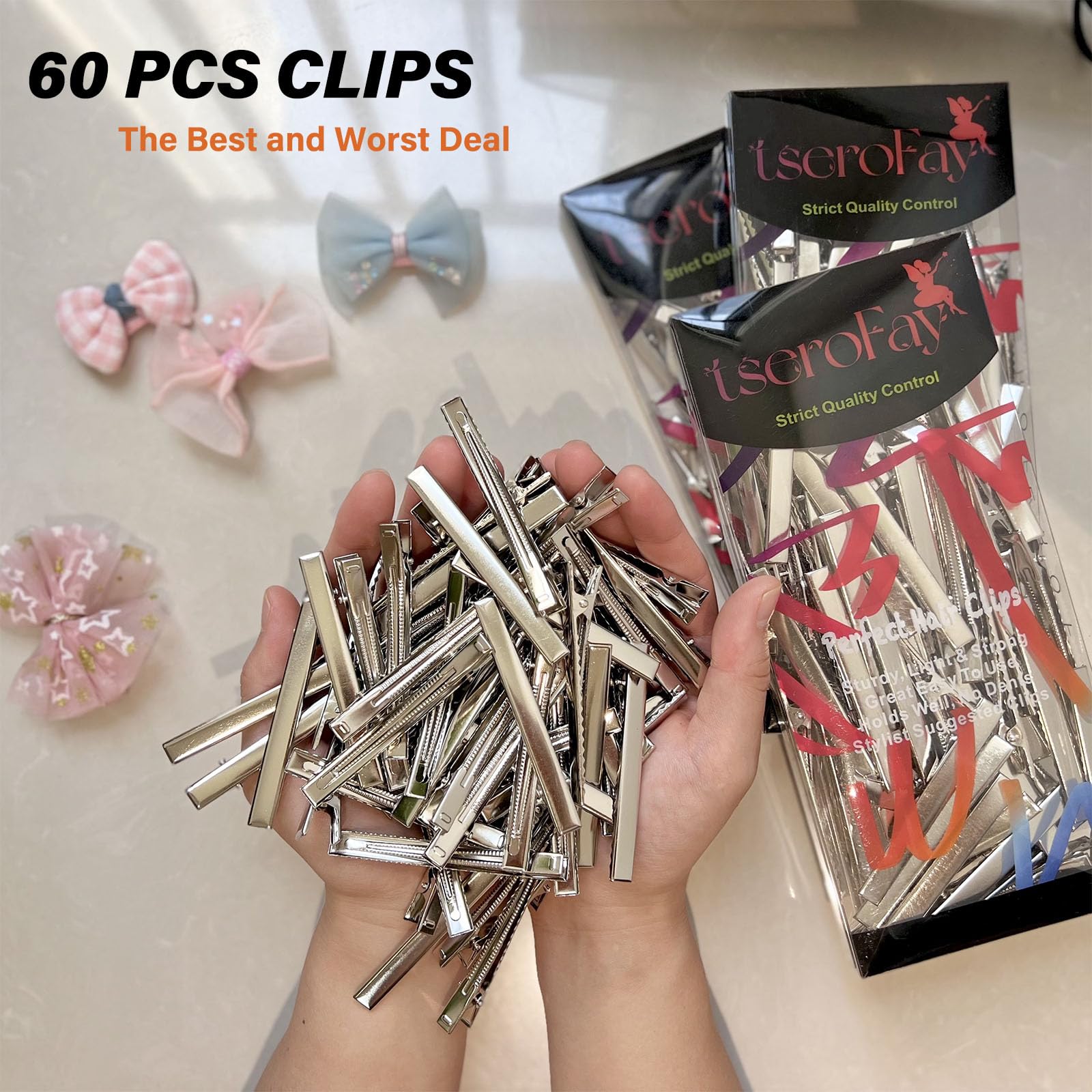 Tserofay 60Pcs Alligator Hair Bows Clips For Crafts,(7.5Cm/ 3'') Diy Bow Clips Bulk, Gator Metal Clip, Hairdresser Clips For Bow