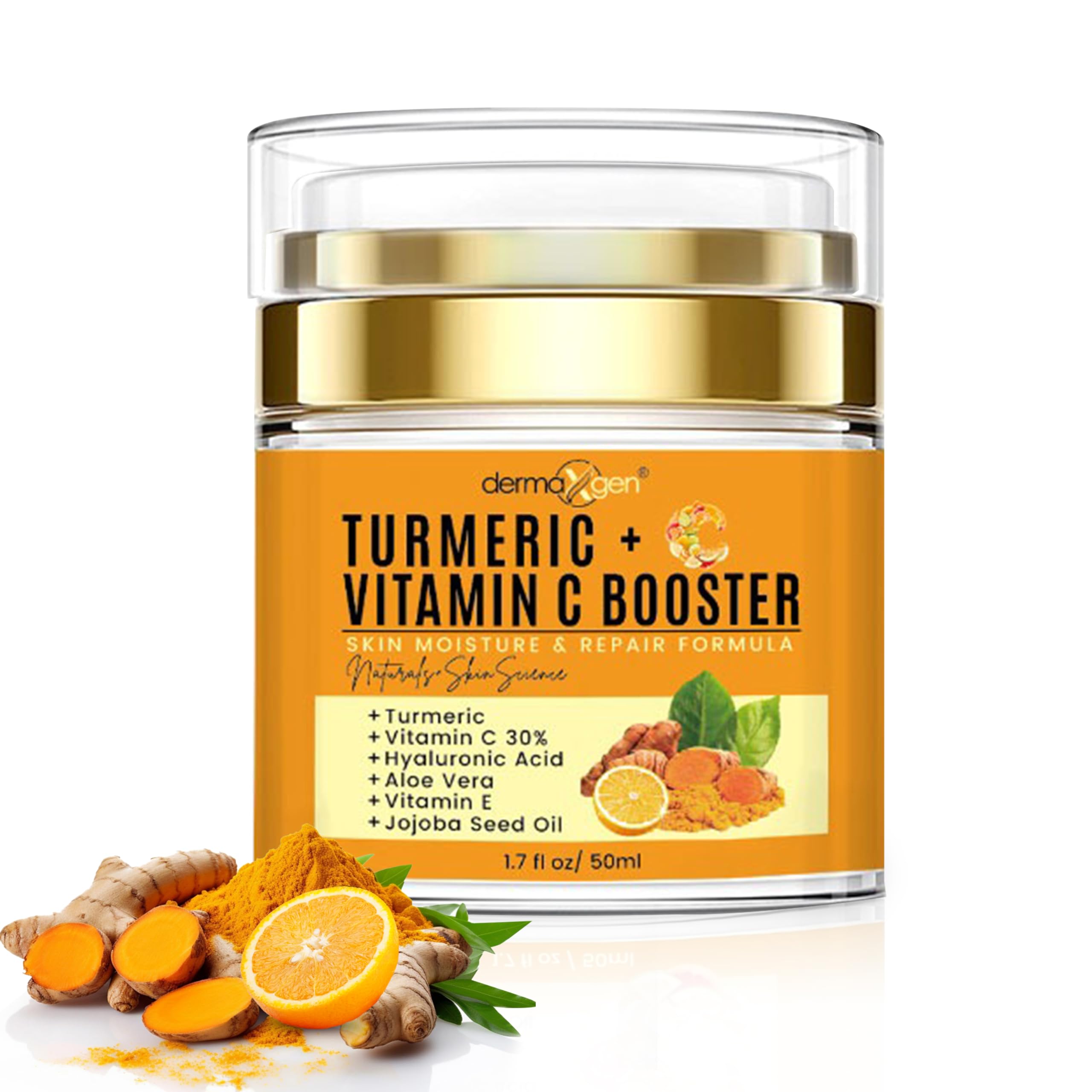 DERMAXGEN Turmeric + 30% Vitamin C Face Glow Booster Moisturizer & Skin Repairing Cream - with Hyaluronic Acid, Organic Ingredie