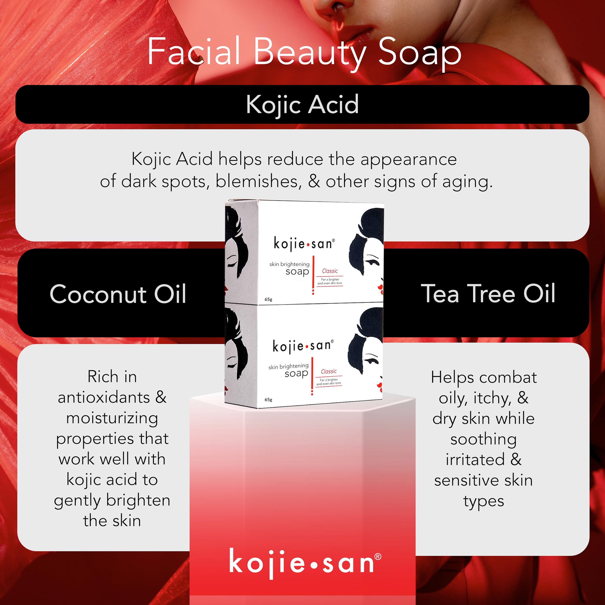 Kojie San Skin Brightening Soap - Bundle Pack - Original Kojic Acid, Dark Spot Remover Bar Soap With Coconut & Tea Tree Oil - 65