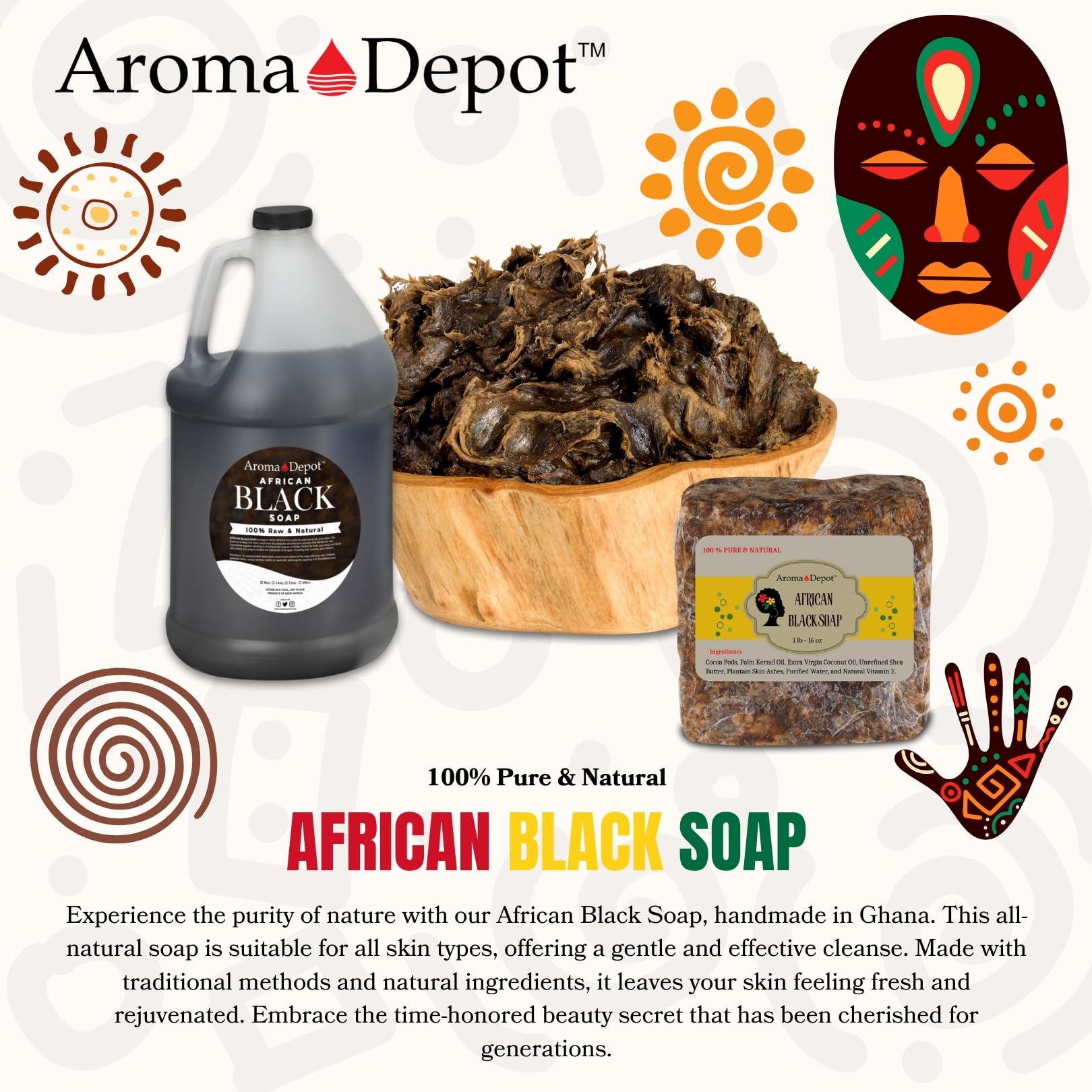 Aroma Depot Raw African Black Soap 1 Lb. 100% Natural Raw Soap For Acne, Eczema, Psoriasis, Scar Removal Face And Body Wash. Han