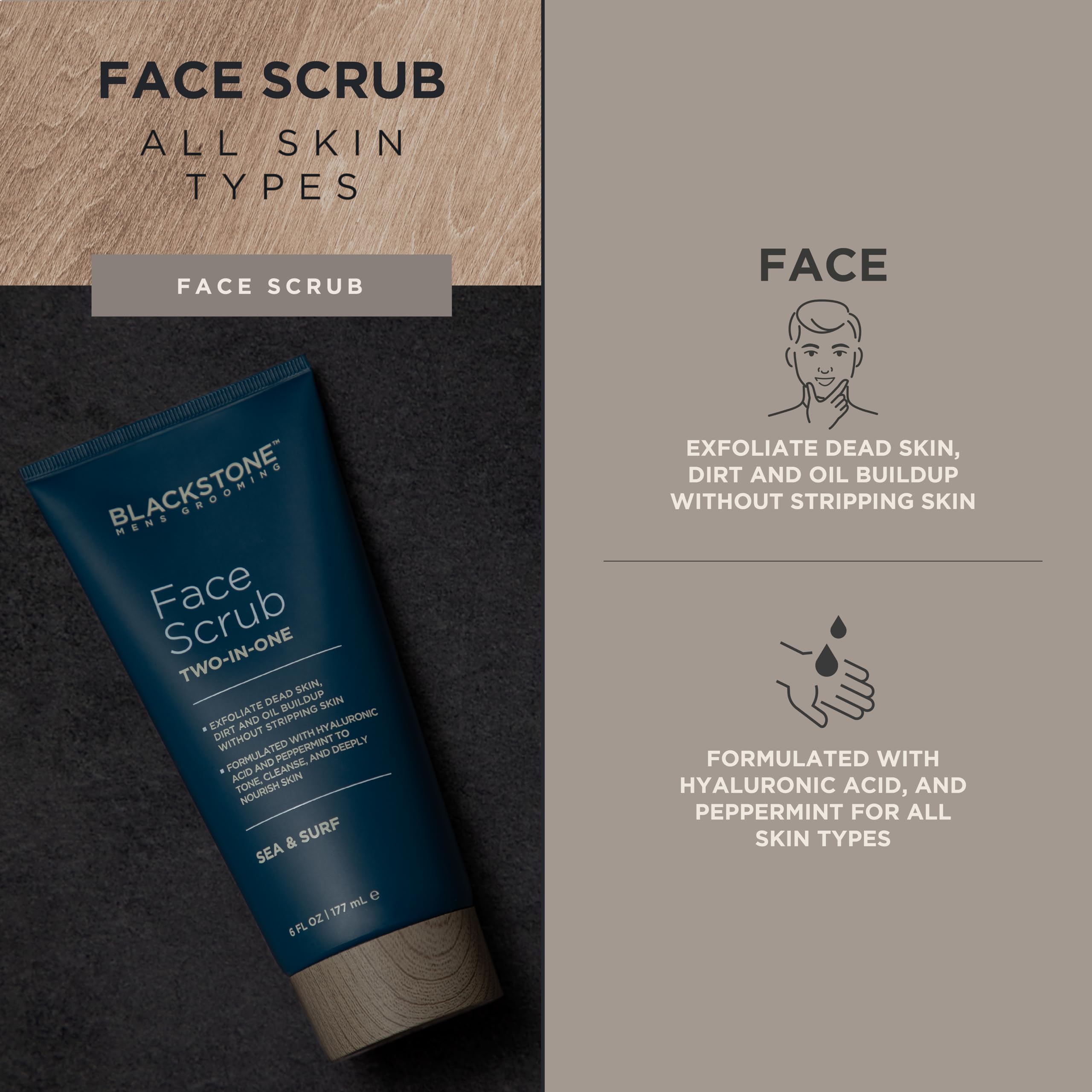 Blackstone Men'S Grooming 2-In-1 Facial Scrub & Shave Gel With Hyaluronic Acid And Peppermint - Cleanse & Exfoliate | Hydrates S