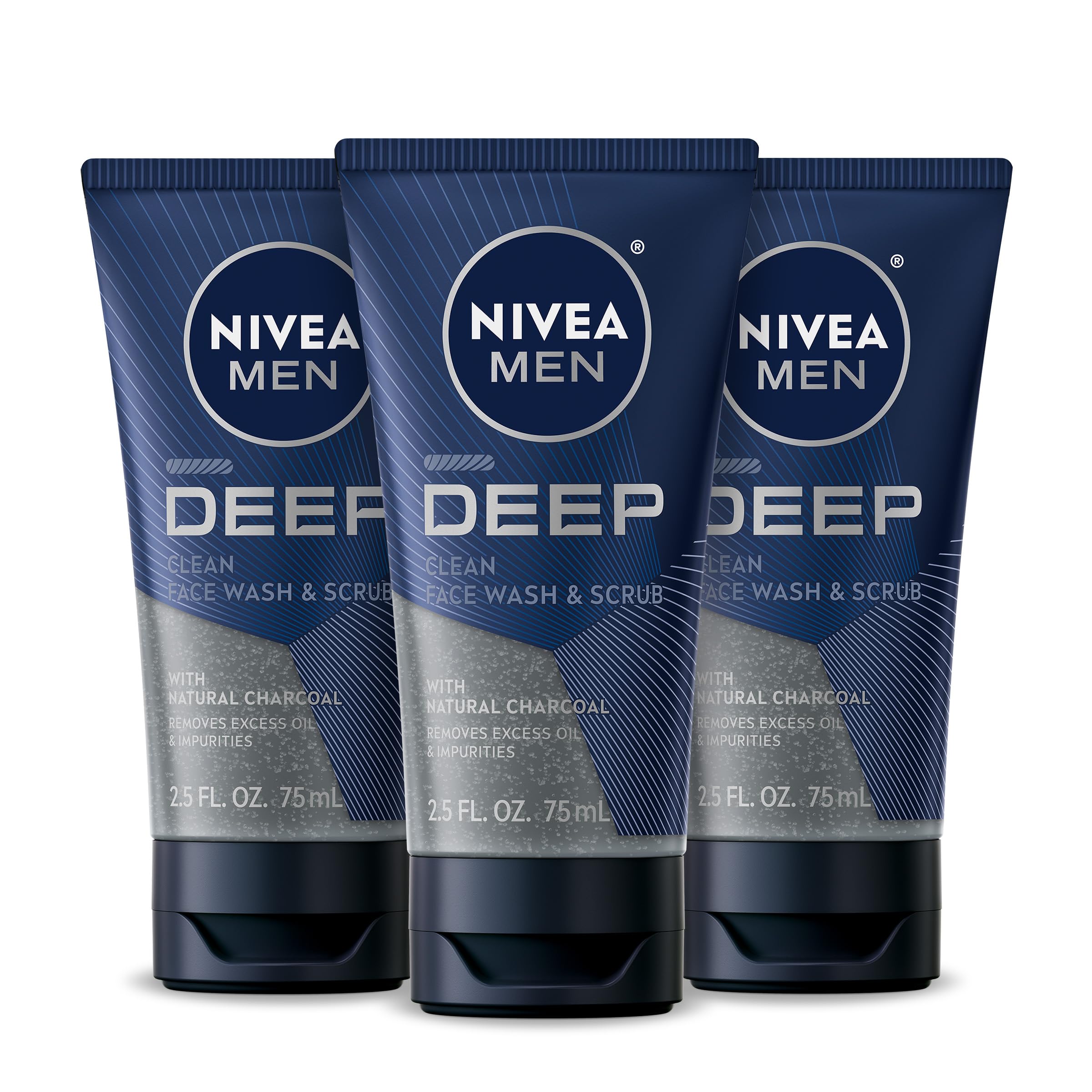 Nivea Men Deep Clean Face Wash and Scrub With Natural Charcoal, Exfoliating Face Wash for Men Removes Excess Oil, Dirt and Impur
