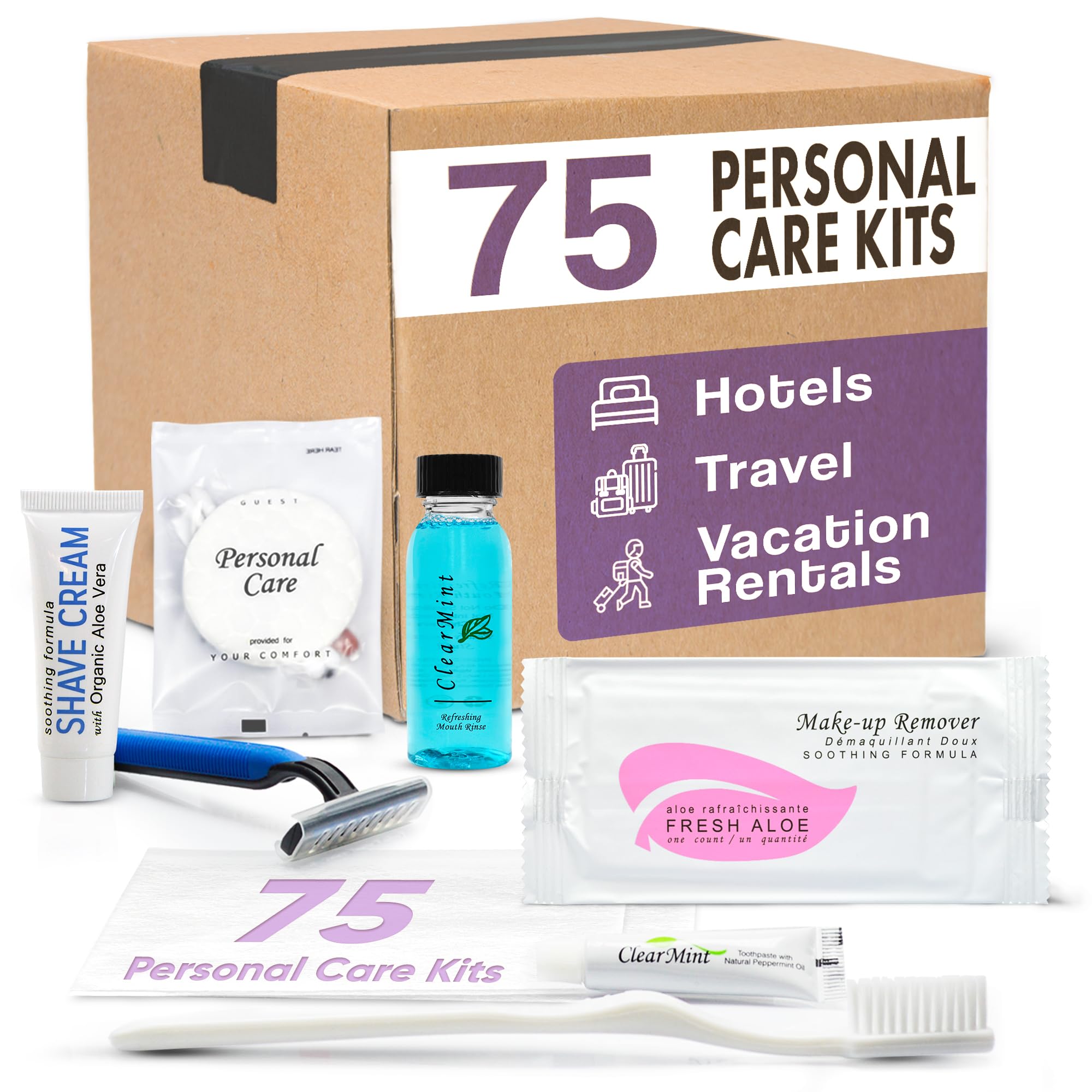 Personal Care Travel Size Toiletries 1-Shoppe All-In-Kit Hotel Amenities Bulk Travel Shaving Set, Toothbrush & Paste, Mouthwash,