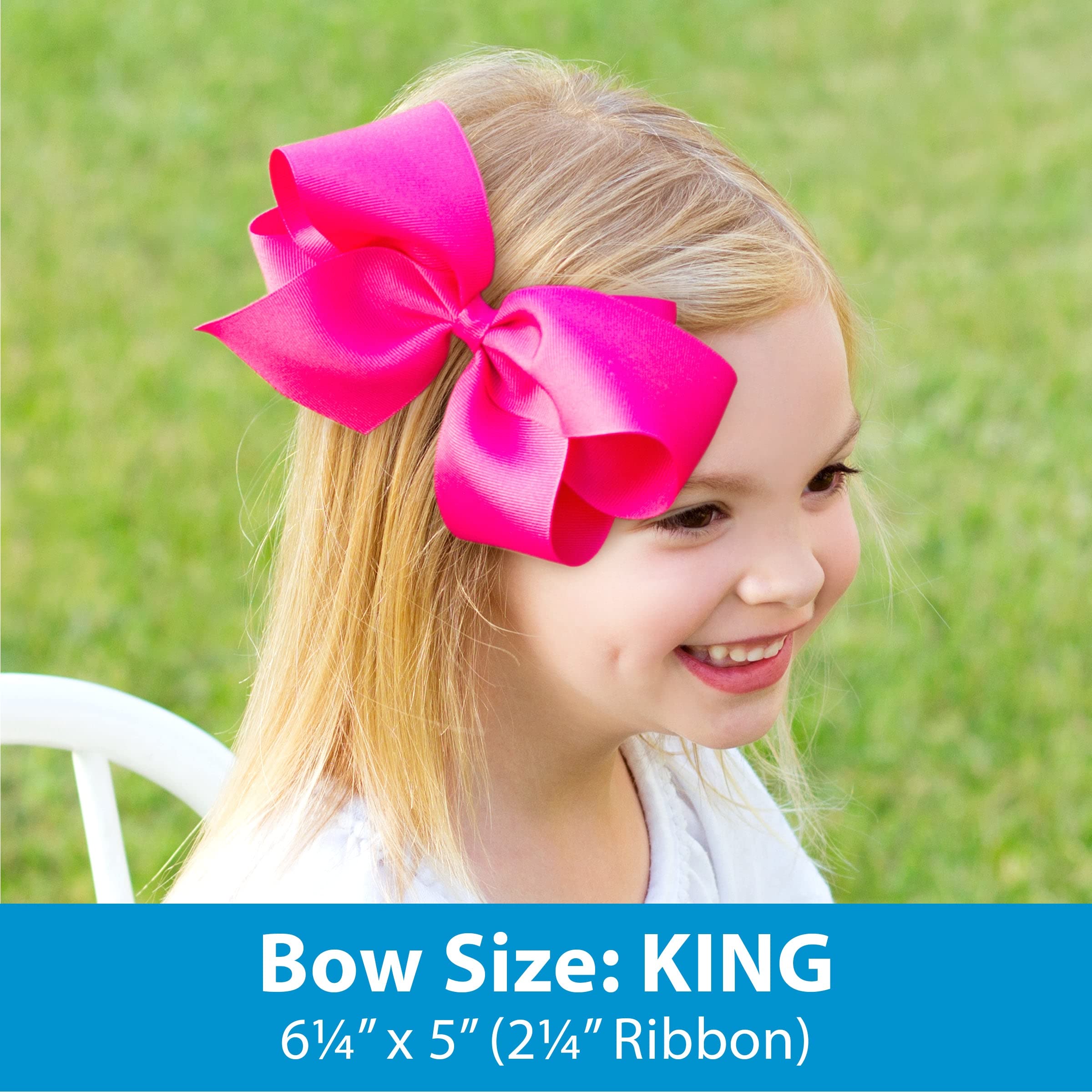 Wee Ones Girls' Grosgrain Hair Bow With Contrasting Moonstitch Edge And Wrap On A Weestay Hair Clip, King, Red With Green