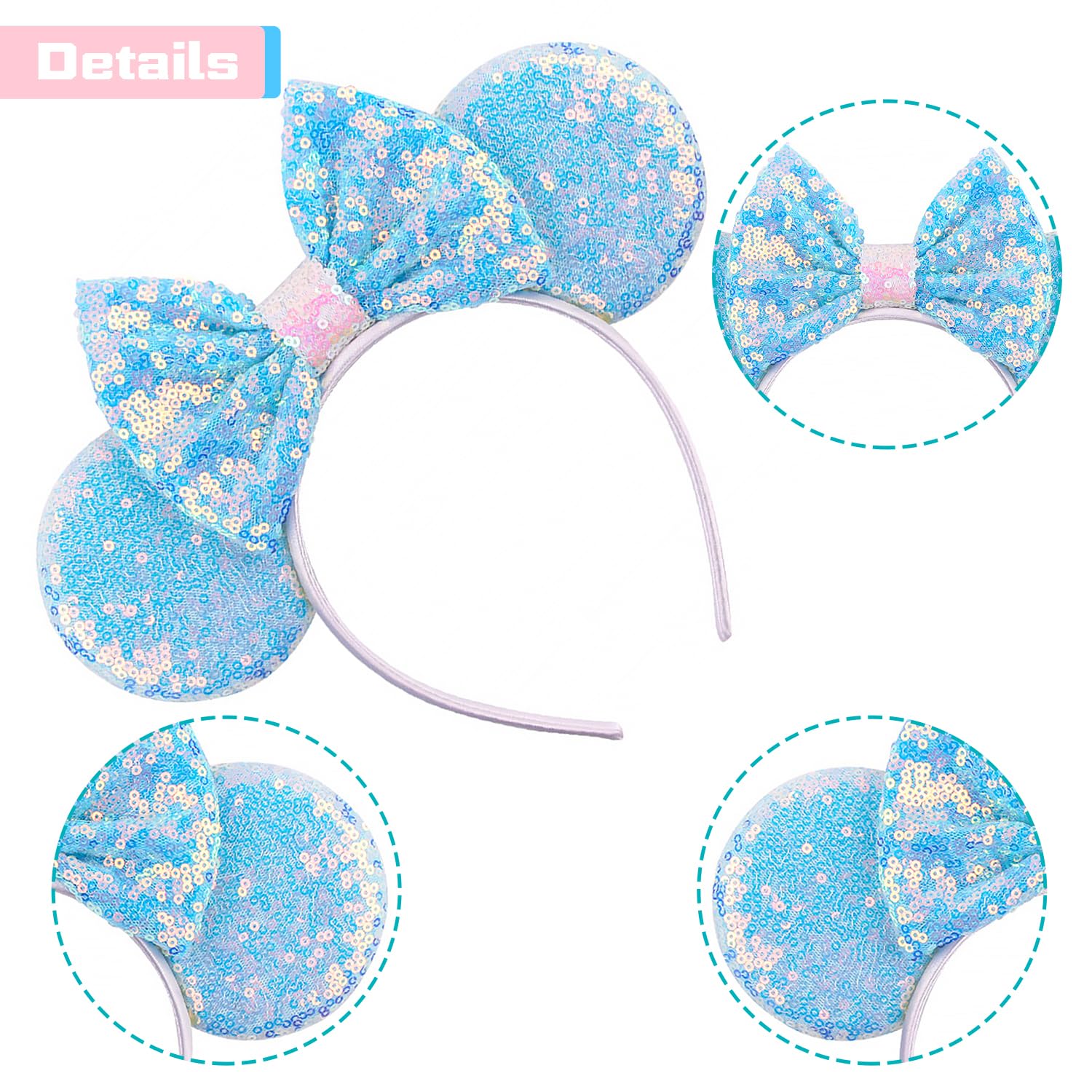 Mado Light Blue Mouse Ears Headband For Women, Girls, And Kids, Adults Unisex, Hairband, Party Decoration, Park Essentials, Prin