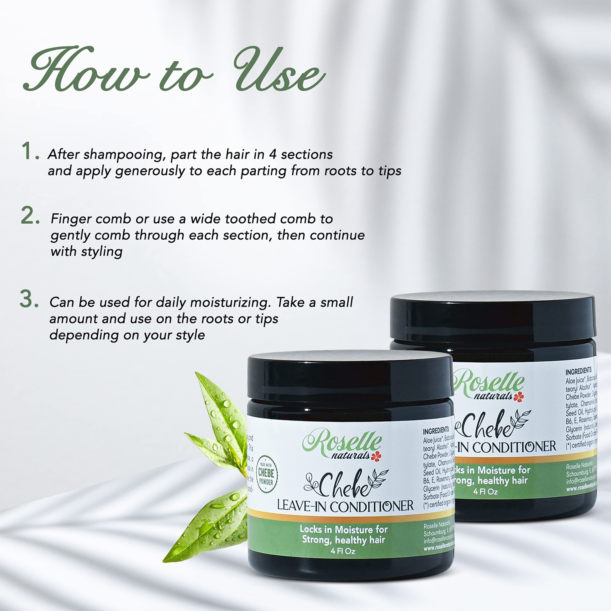 Roselle Naturals Chebe Leave-In Conditioner, Moisturizing, Hair Growth And Repair Made With Chebe Powder, Chebe Oil And Rosemary
