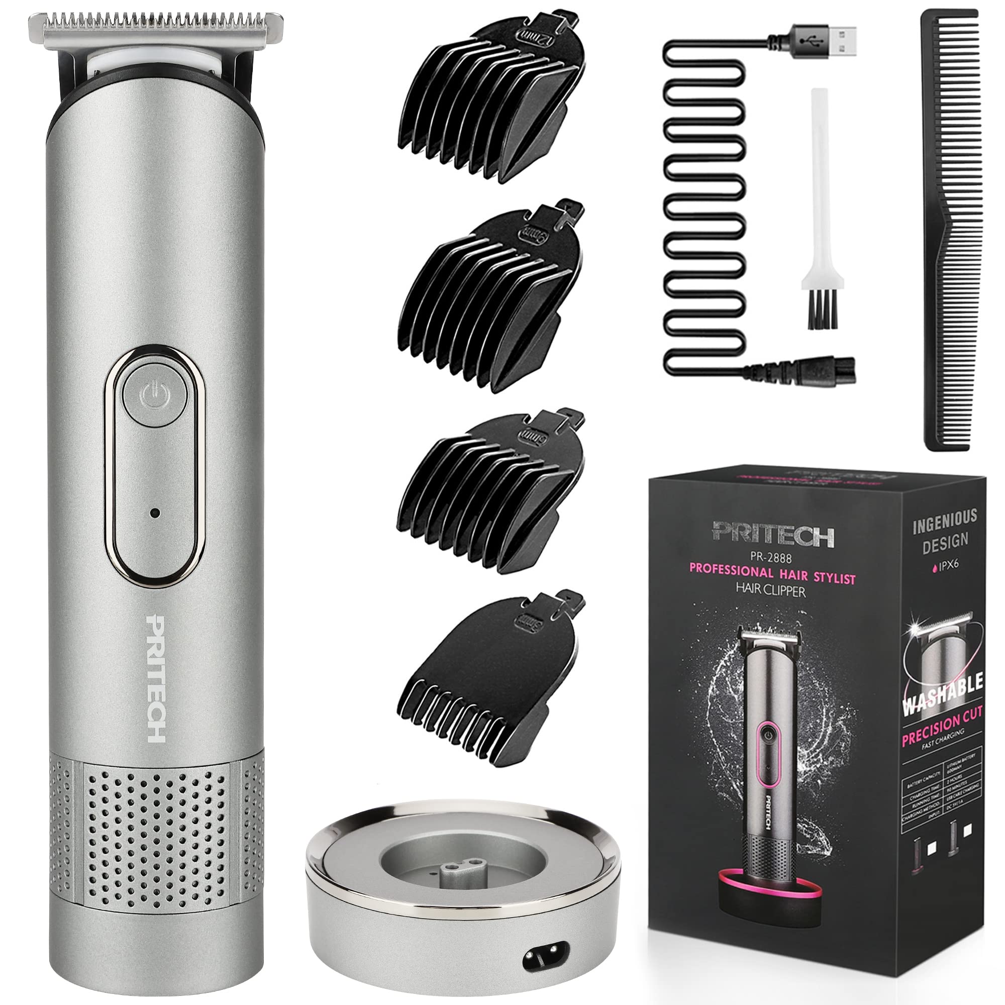 Pritech Hair Trimmer For Men, Electric Groin Hair Trimmer, Rechargeable Hair Clippers, Cordless Men'S Beard Trimmer, Waterproof