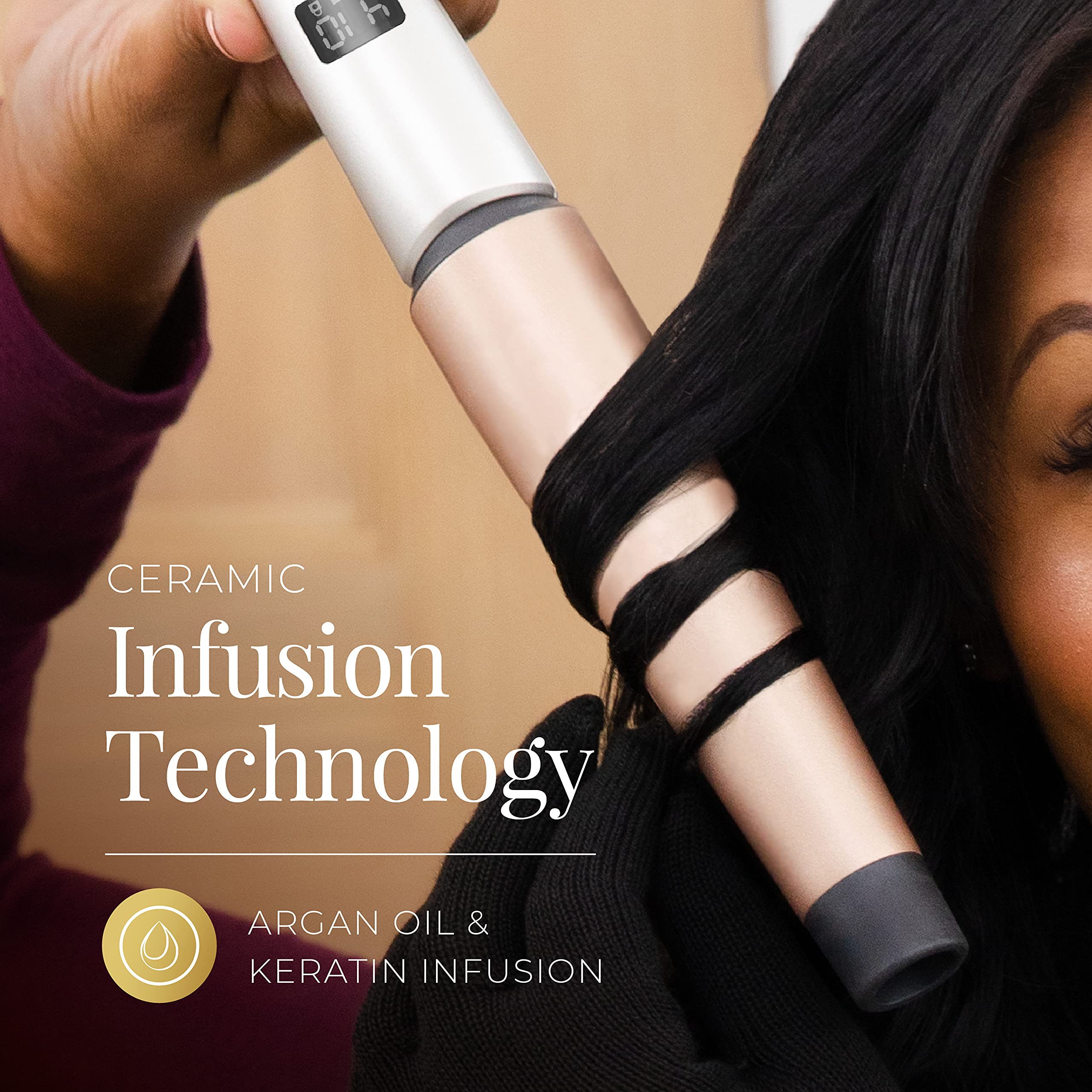Remington Shine Therapy Curling Wand, Infused With Argan Oil & Keratin, 1-1  Inch Tapered Curling Iron For Tousled Waves, Includ