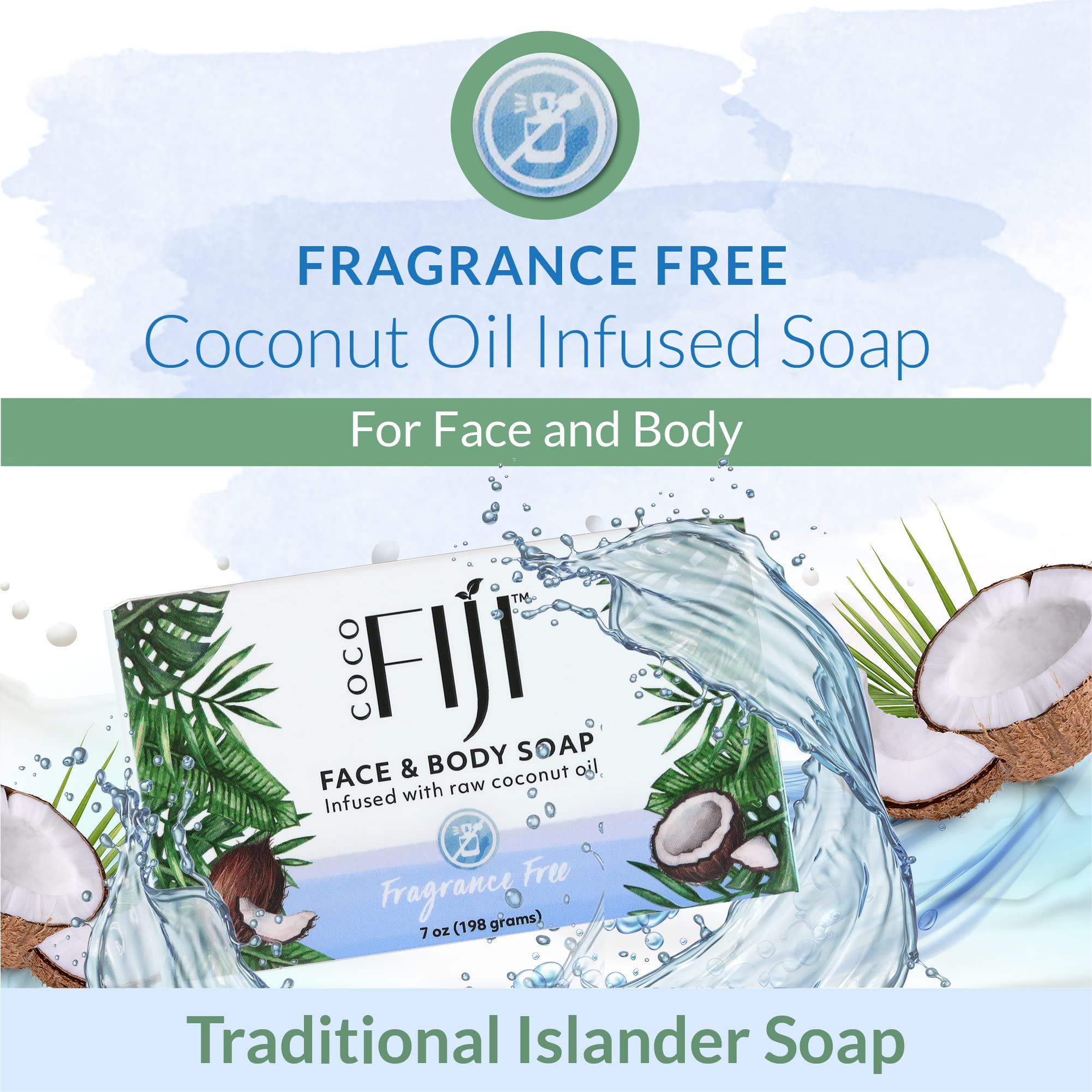 Coco Fiji Soap Bar For Face And Body Infused With Organic Coconut Oil, Fragrance Free, Essential Oil, Natural Soap For Moisturiz