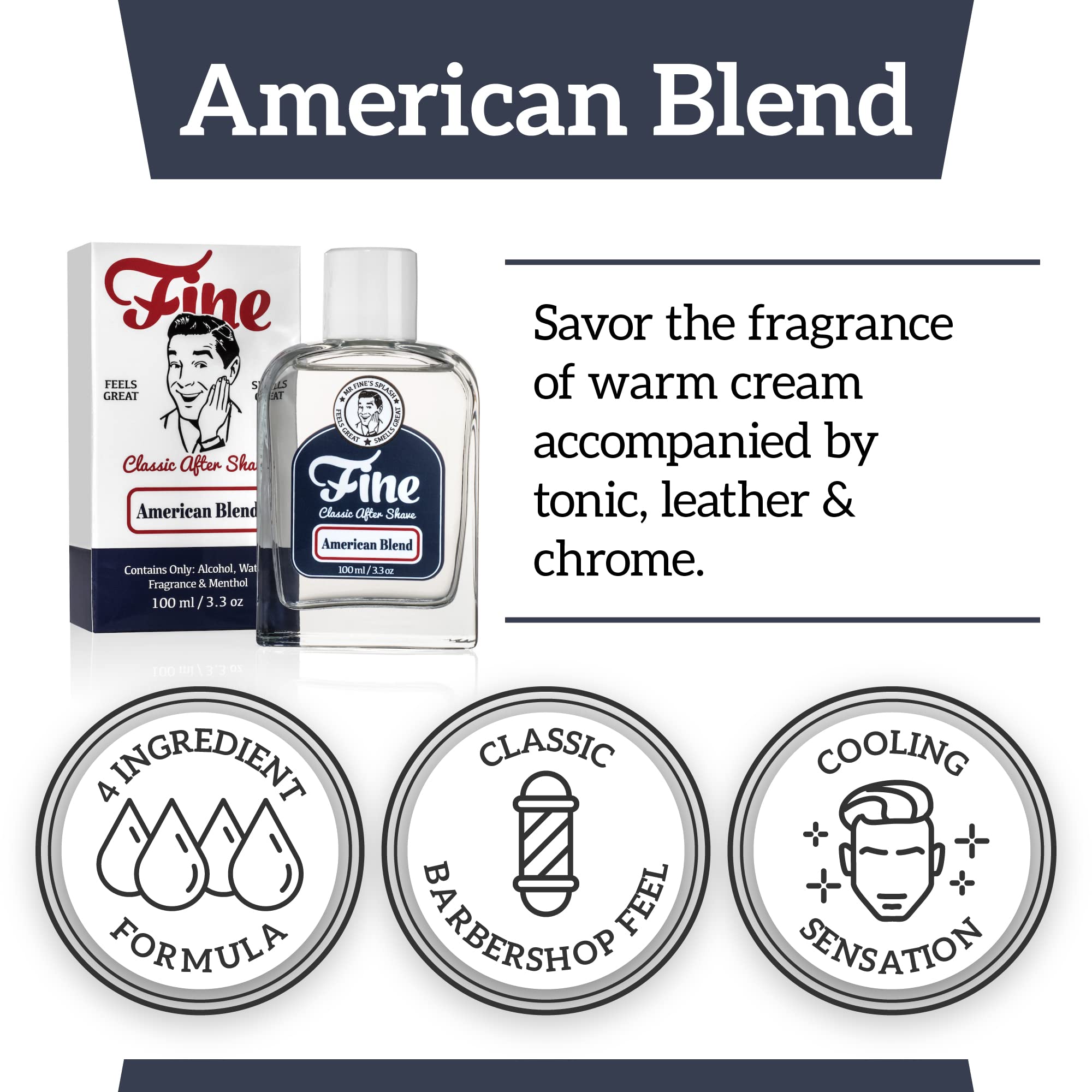 Fine Mr American Blend Mens Aftershave -A Splash Of Classic Barbershop Aftershave For Modern Men - The Wet Shavers Favorite