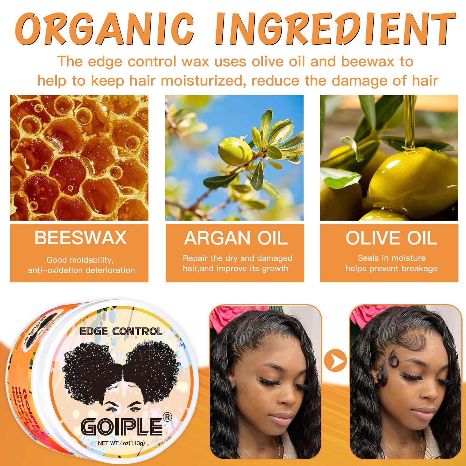 Edge Control Wax For Black Women - Strong Hold, Non-Greasy Smoother For Black Hair, No Flaking Or White Residue, Shine Hair Gel