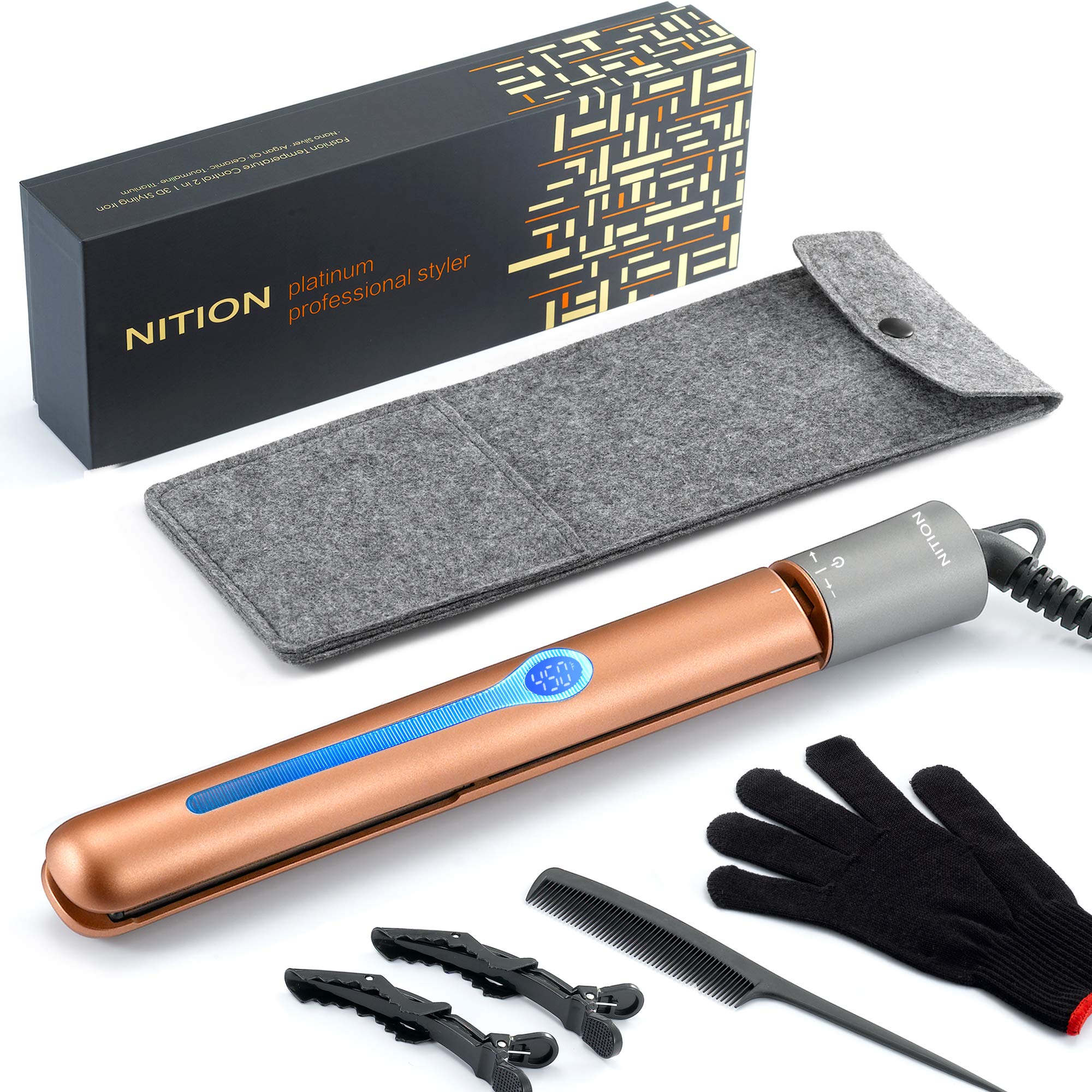 NITION Ceramic Tourmaline Flat Iron for Hair LCD 1'' Hair Straighteners MCH Fast Heating UP Healthy Smooth Straightening Styling