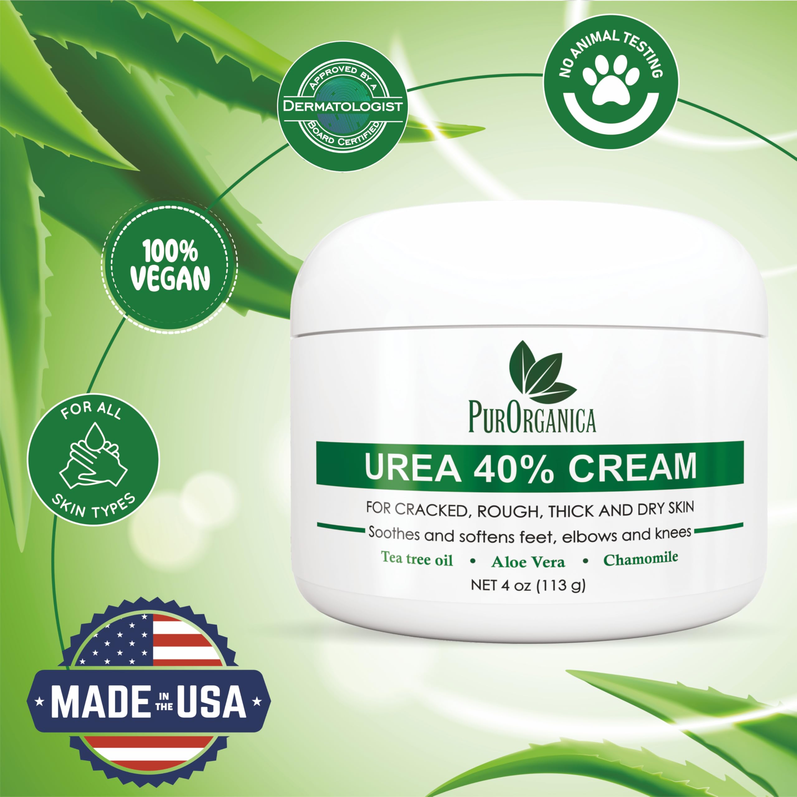 PurOrganica Urea 40% Cream ? oz Moisturizer for Thick, Cracked Skin, Corn & Callus Remover for Feet, Elbows, Hands, and Knees