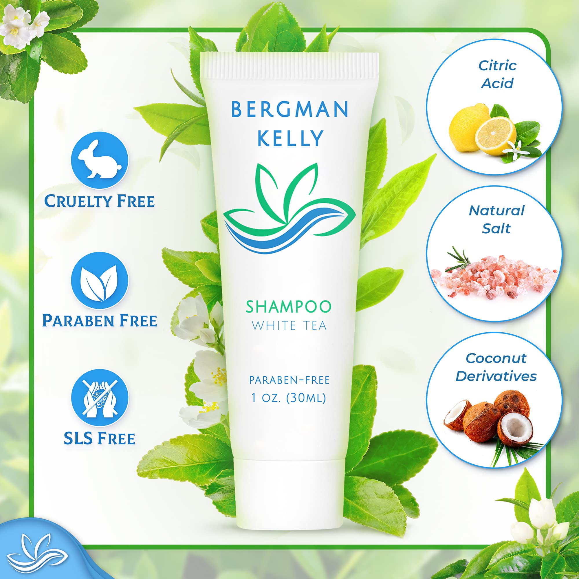 Bergman Kelly Rectangular Sanitary Soap Bars, Shampoo & Conditioner 3-Piece Set (1 Oz Each, 150 Pc, White Tea), Delight Guests W